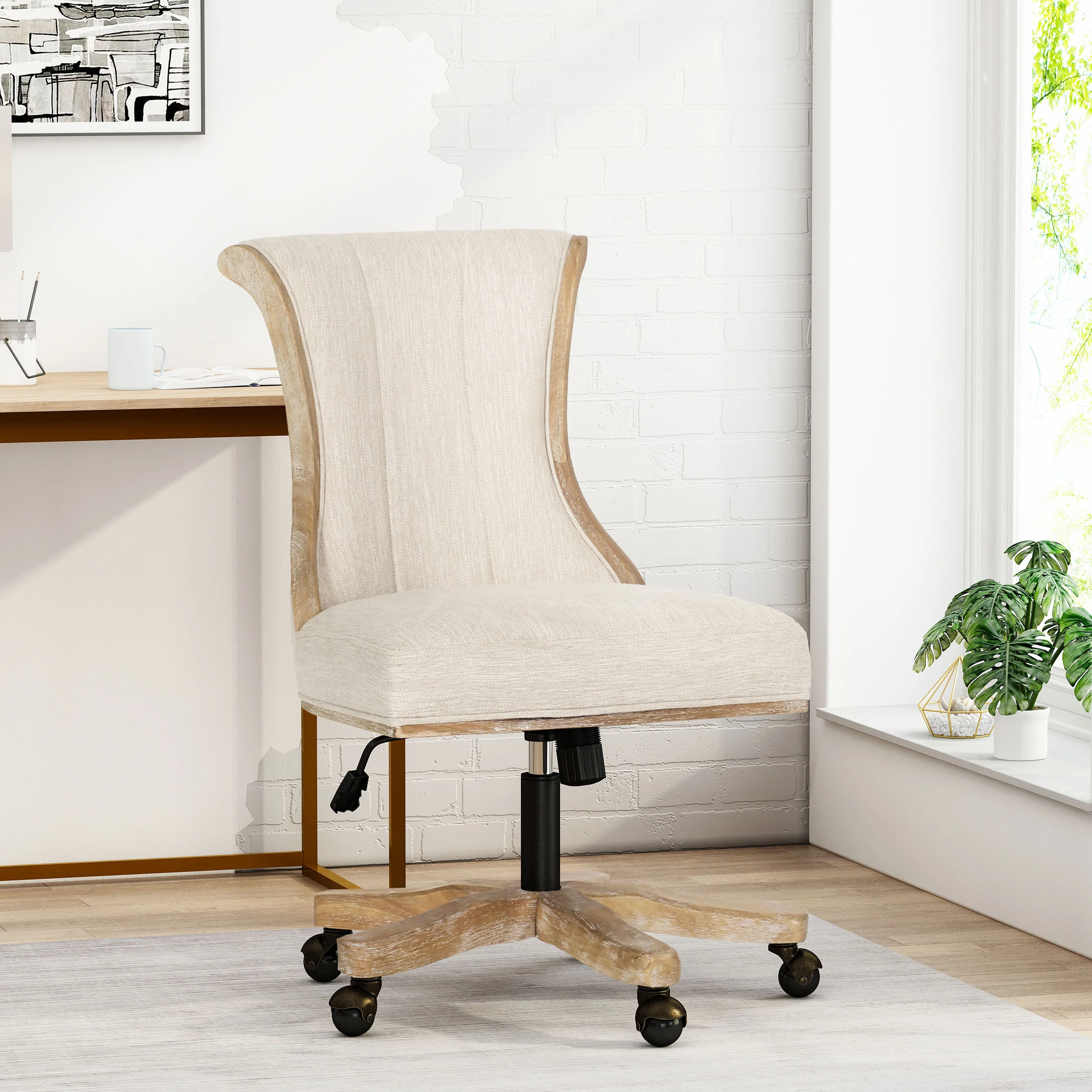 Andrea Contemporary Upholstered Roll Back Swivel Office Chair - furnishings