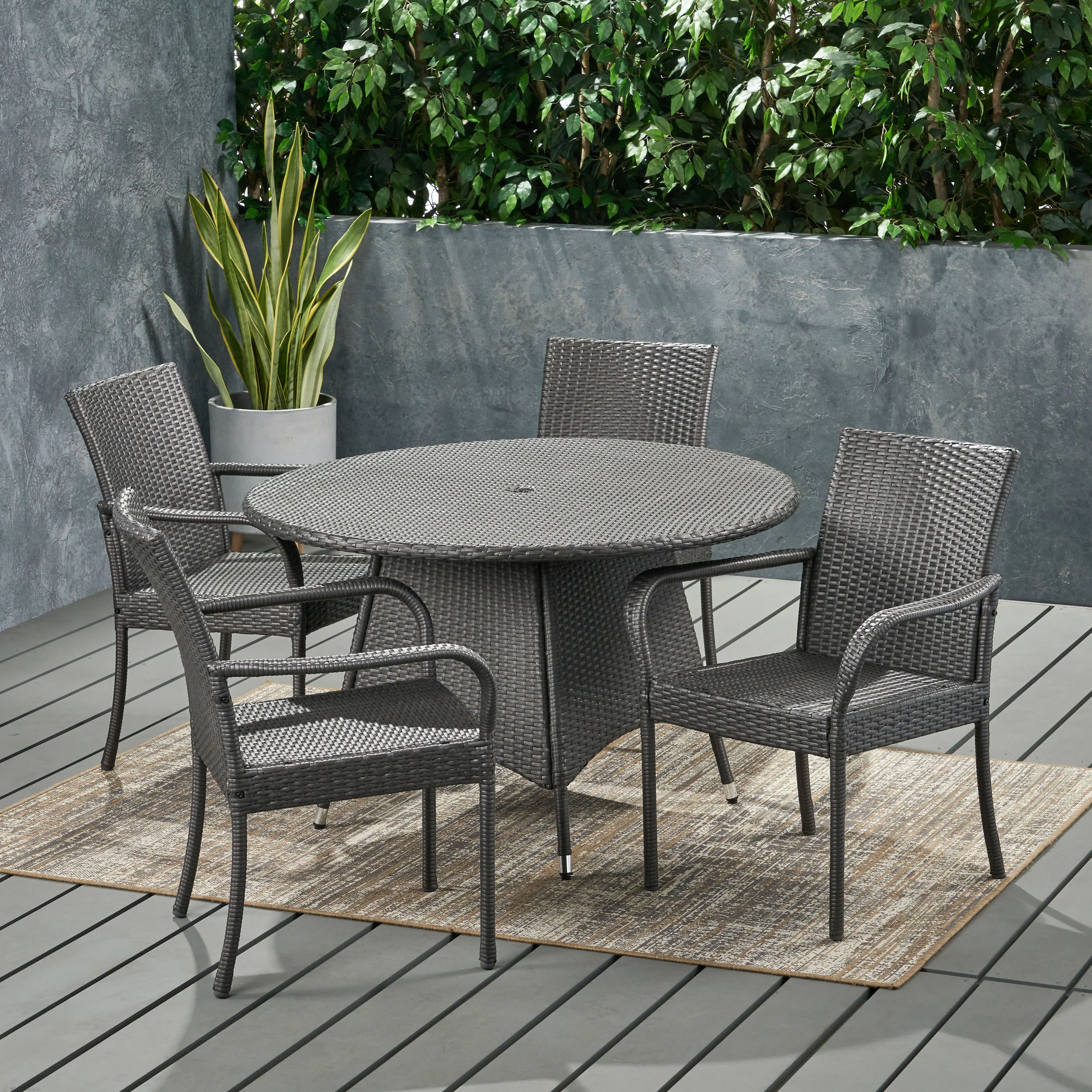 Zakyiah Outdoor Contemporary 4 Seater Wicker Dining Set - furnishings