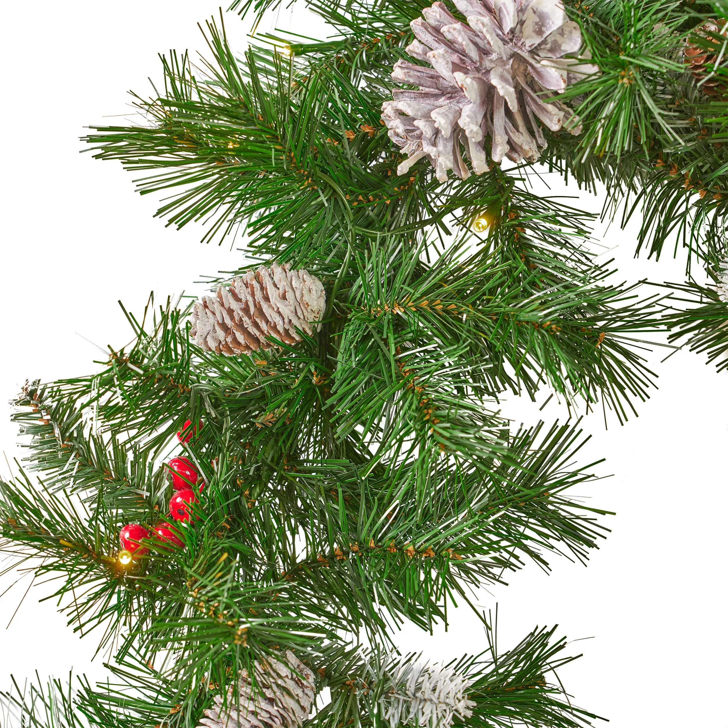 9-foot Mixed Spruce Pre-Lit Warm White LED Artificial Christmas Garland with Frosted Branches, Red Berries and Pinecones - furnishings