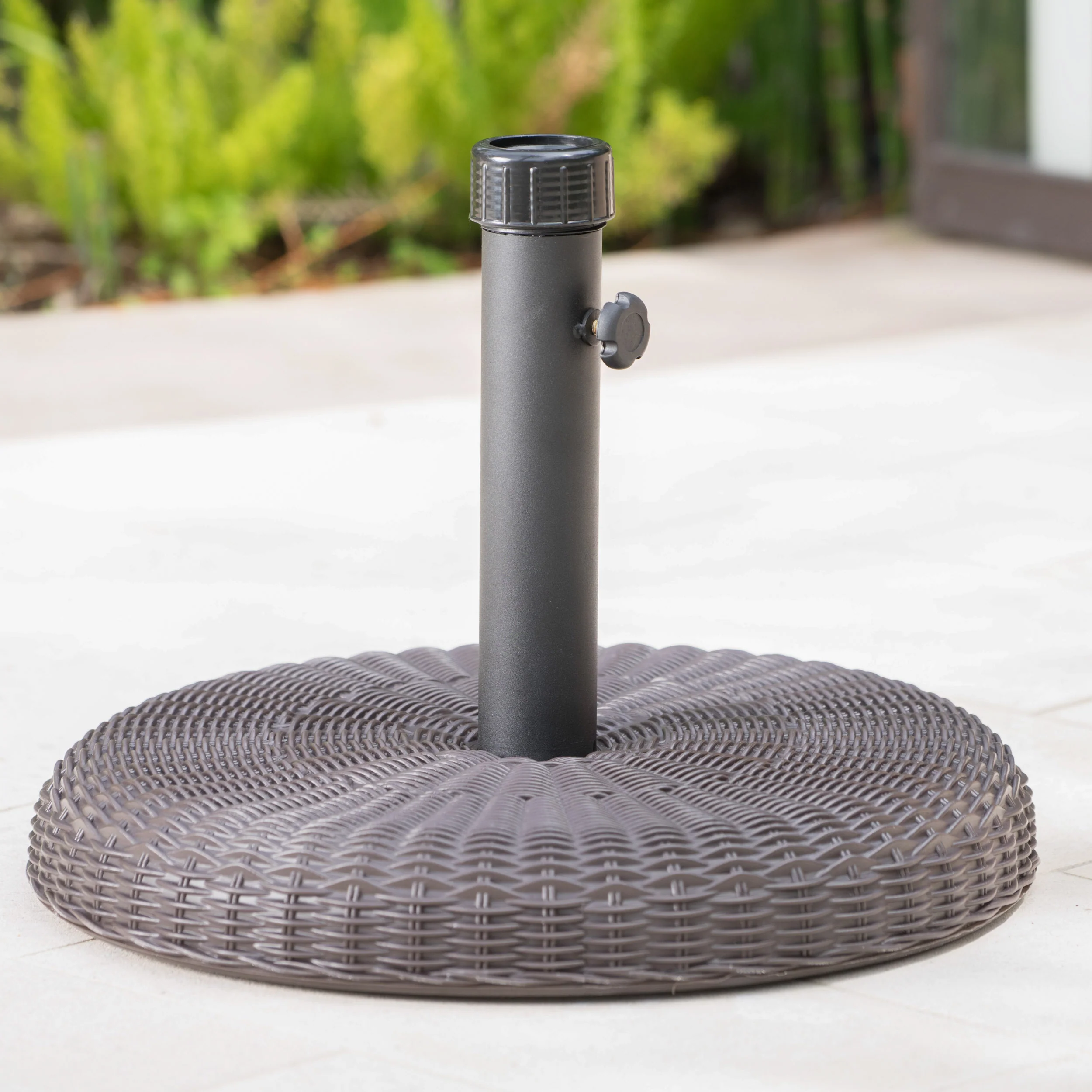 Belmont 45lbs Brown Resin and Iron Round Umbrella Base - furnishings