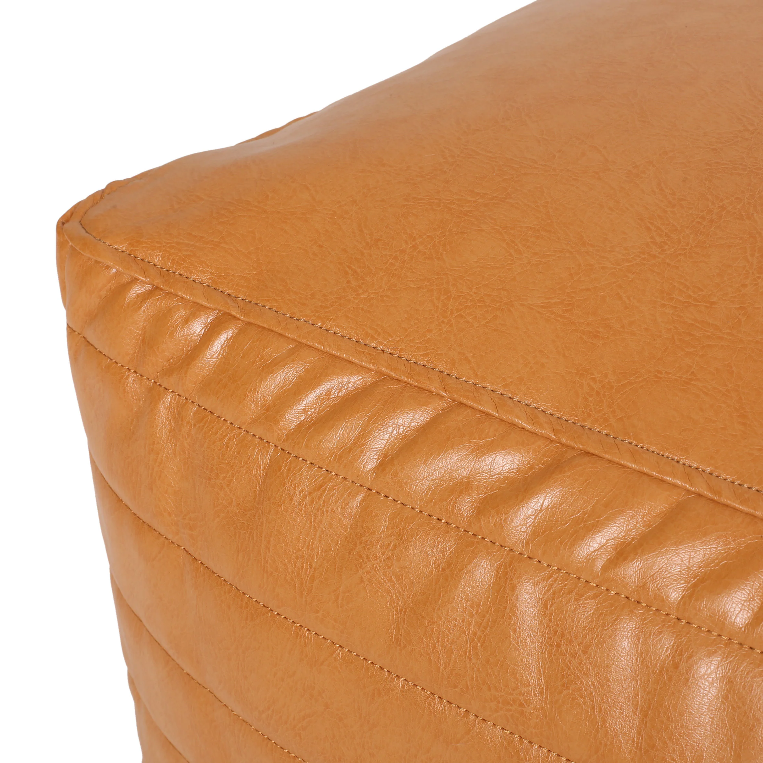Conrail Contemporary Faux Leather Channel Stitch Pouf - furnishings