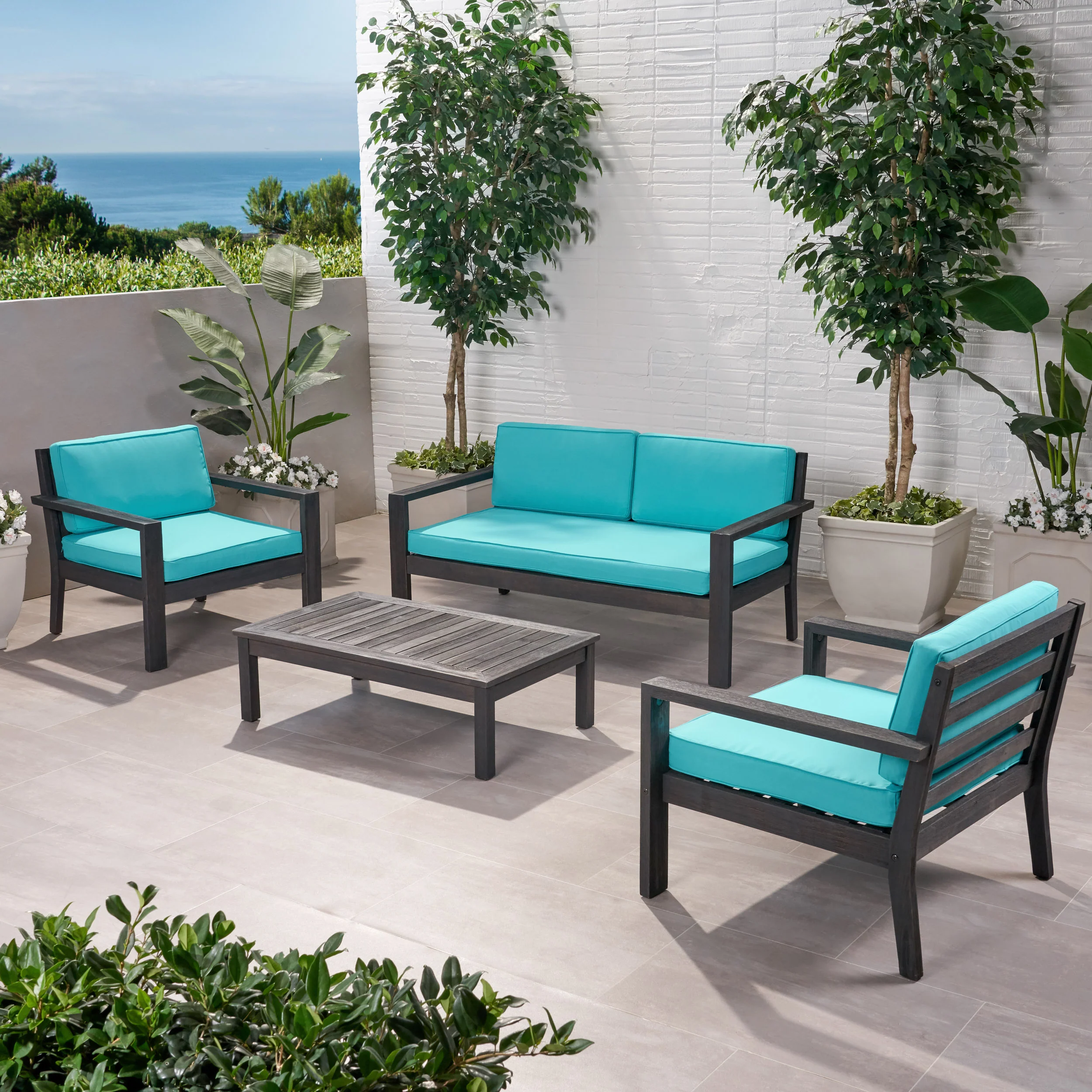 Joanne Outdoor 4 Seater Acacia Wood Chat Set with Cushions - furnishings