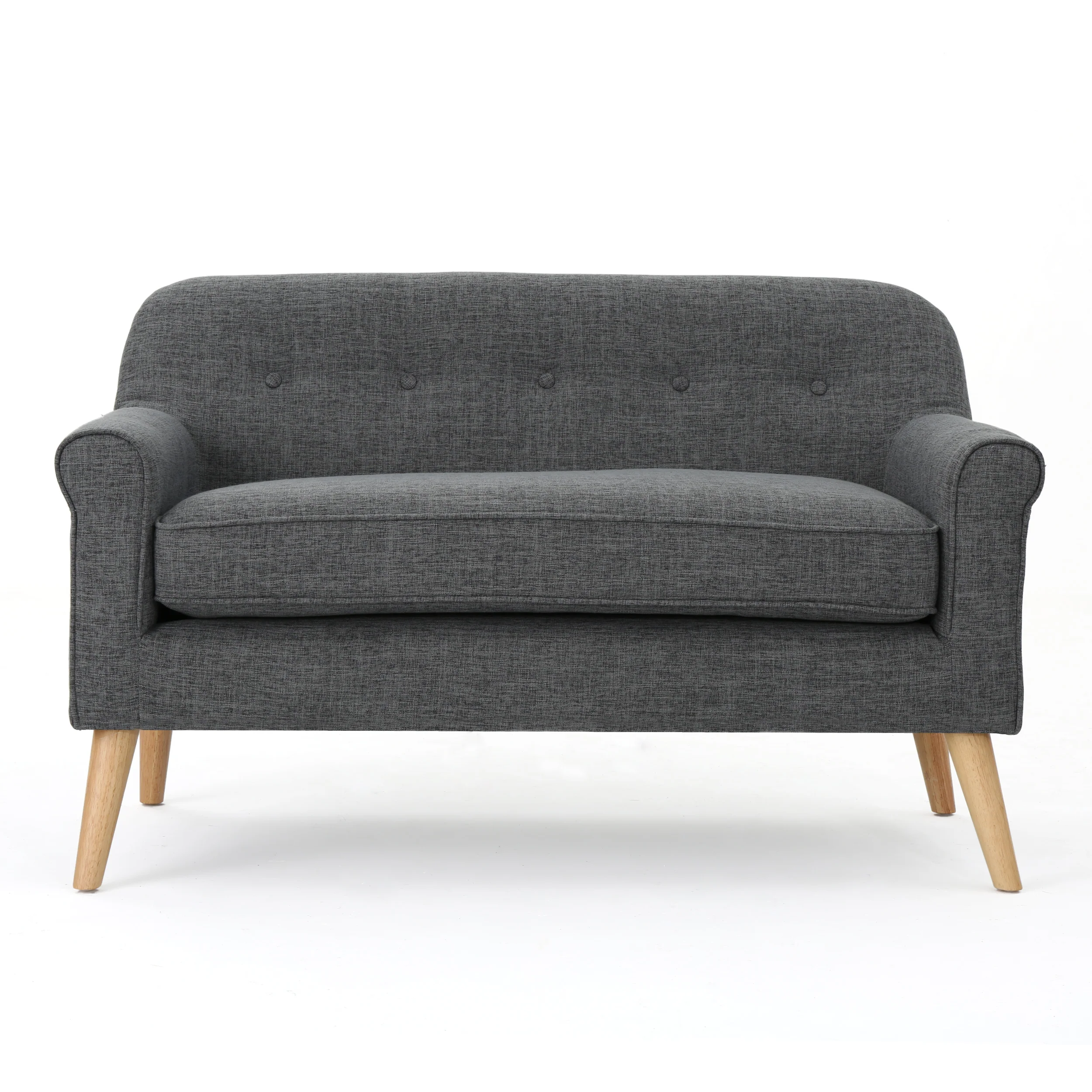 Mia Mid-Century Modern Button Tufted Fabric Upholstered Loveseat w/ Tapered Legs - furnishings