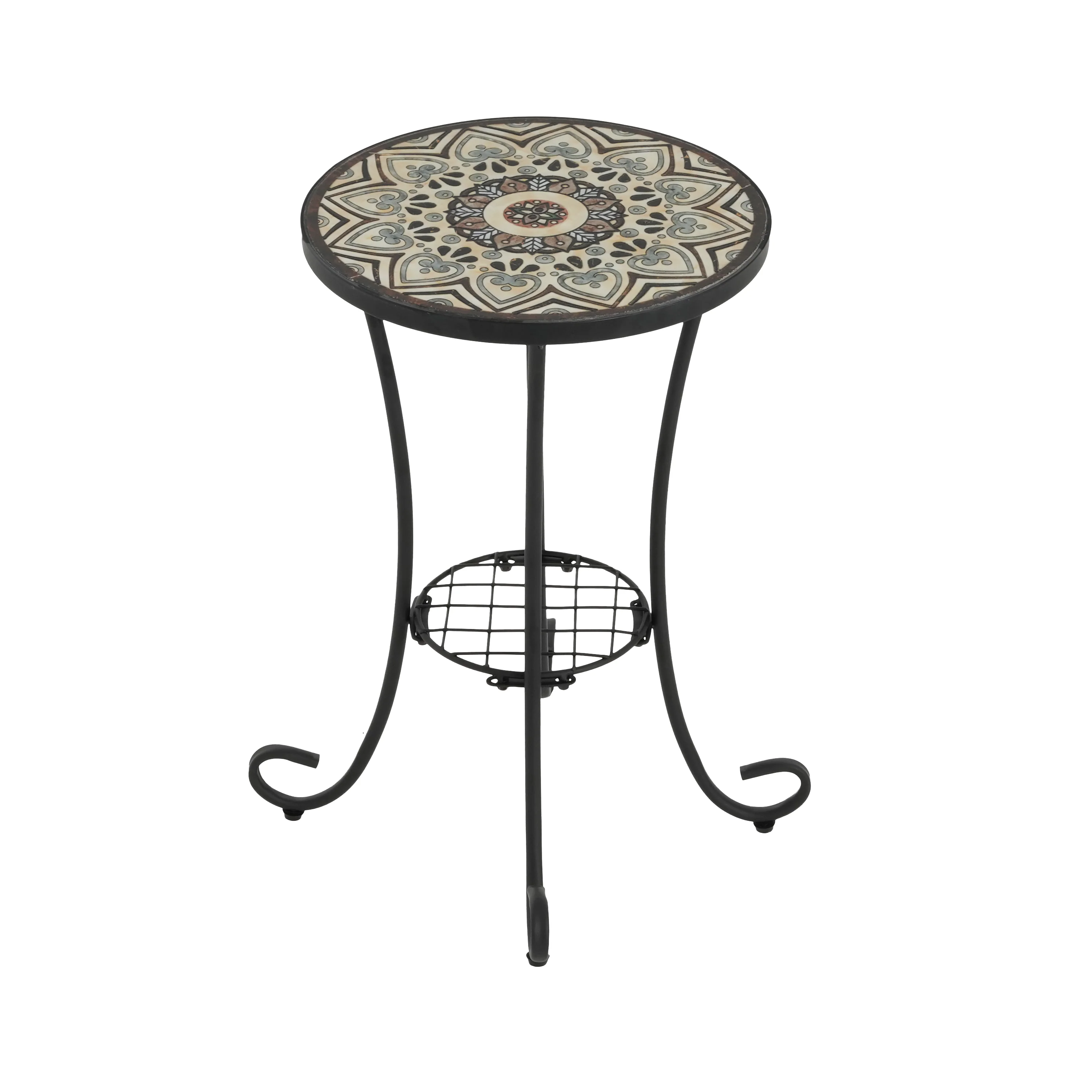 Eulalie Outdoor Patio Round Side Table with Shelf - furnishings