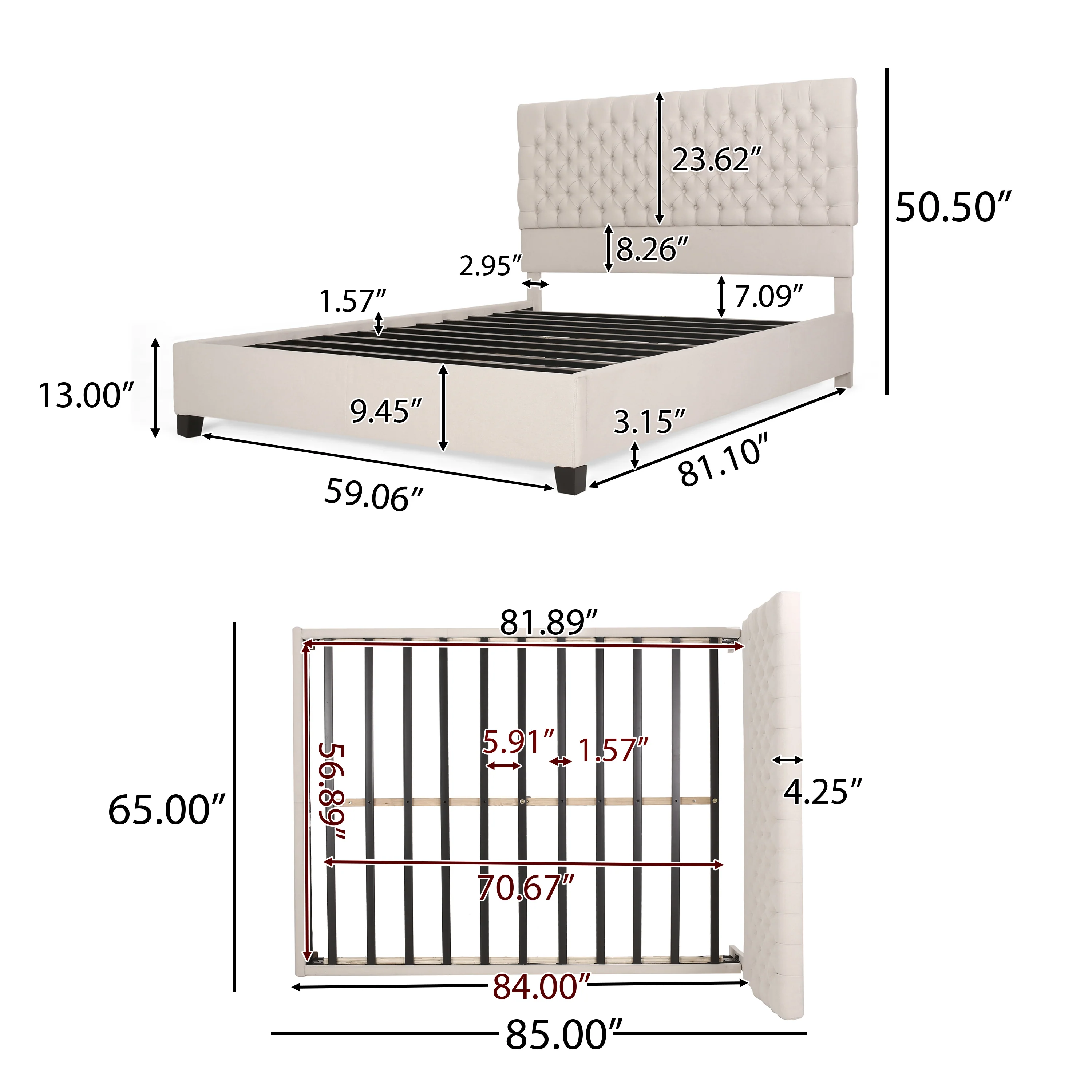 Cumulus Fully Upholstered Fabric Queen Bed - furnishings