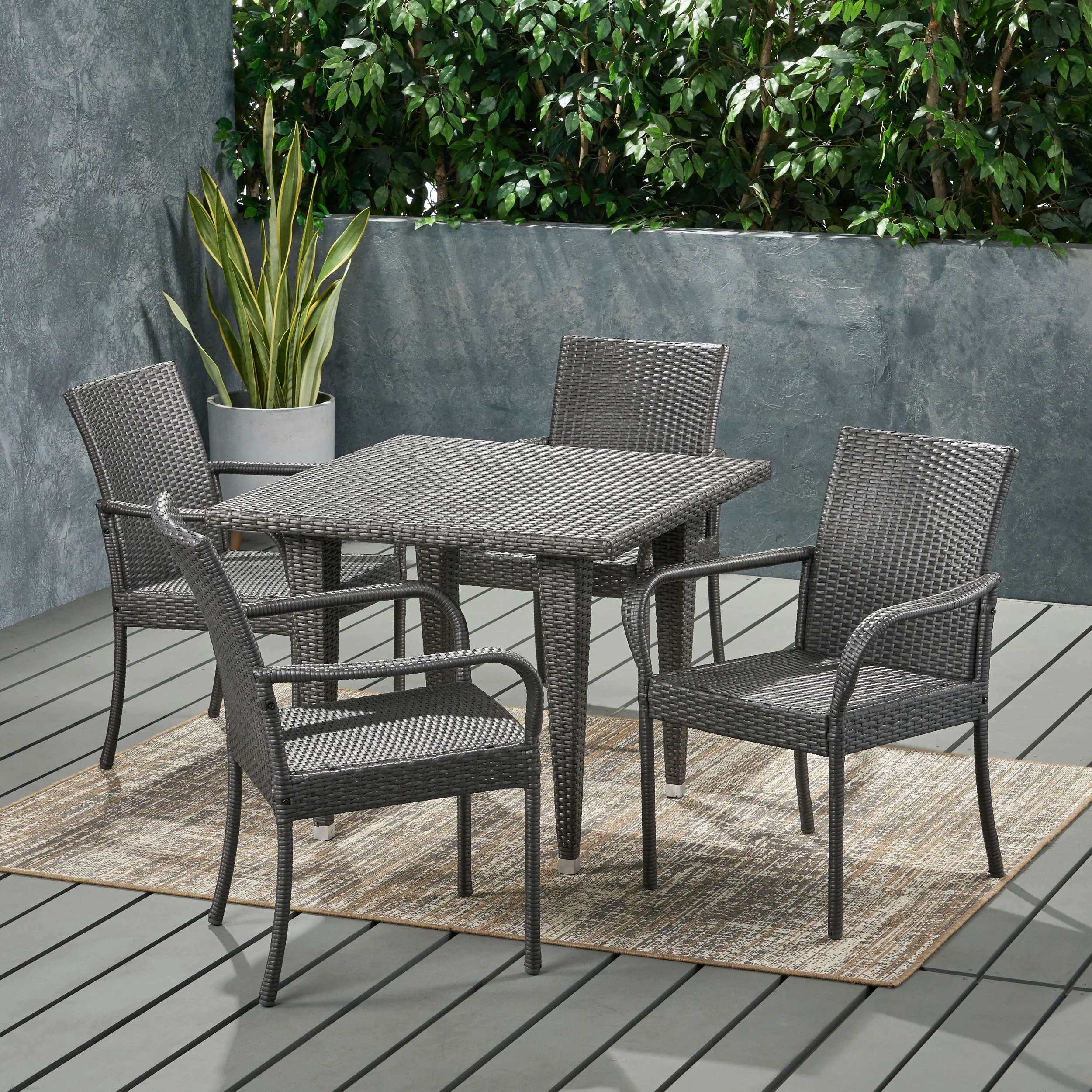 Bannon Outdoor Contemporary 4 Seater Wicker Dining Set - furnishings