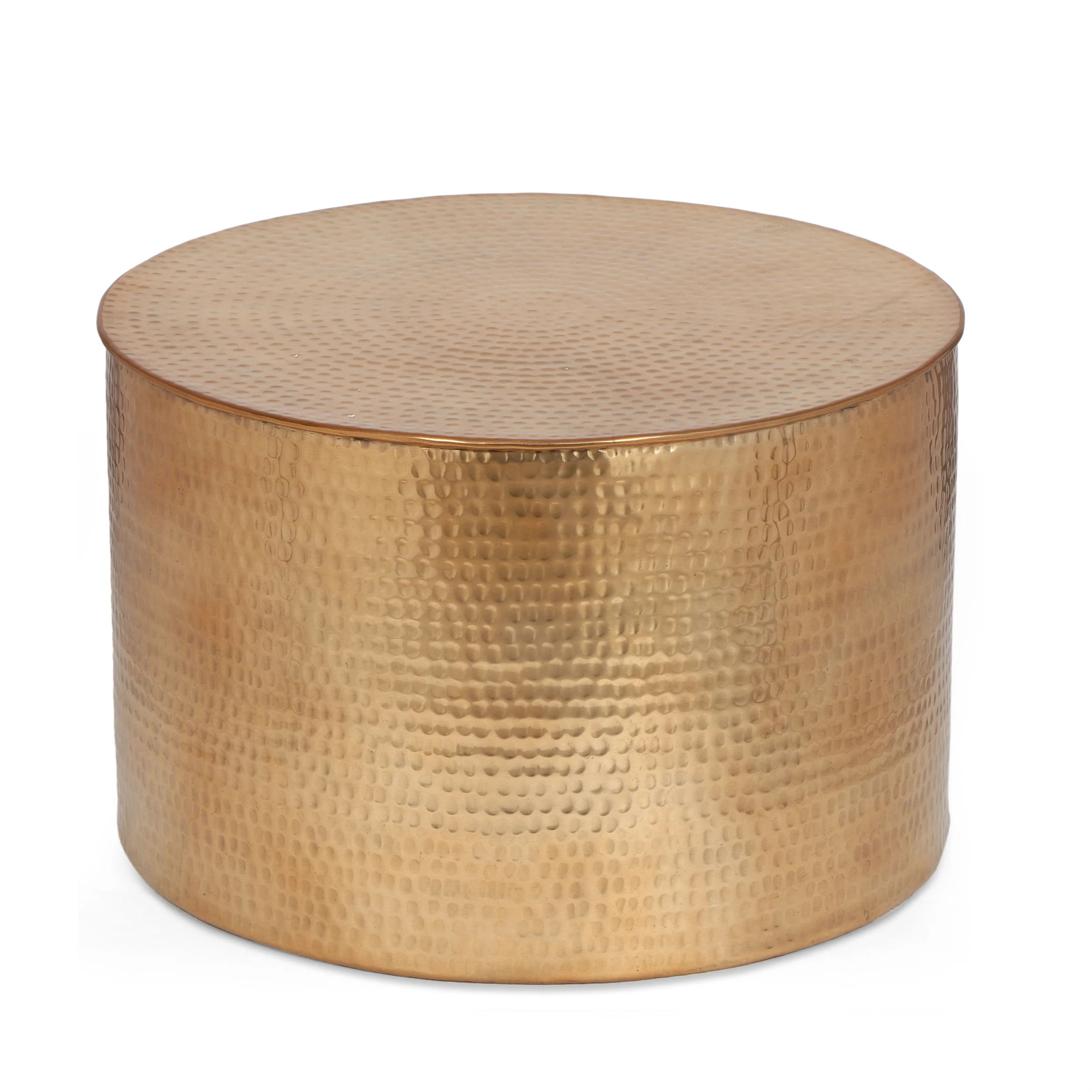 Peays Modern Handcrafted Aluminum Drum Coffee Table, Brass - furnishings