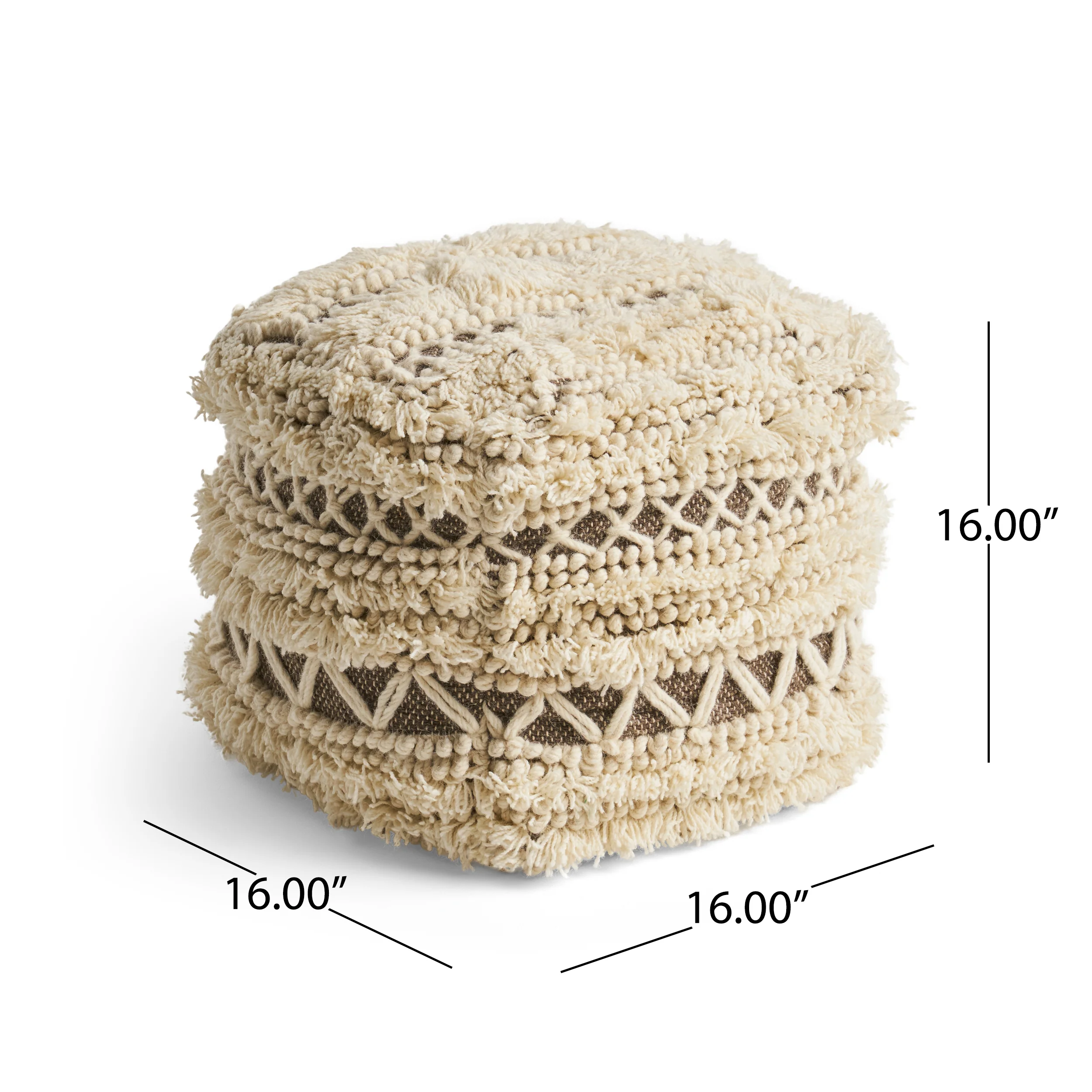 Korey Boho Wool and Cotton Ottoman Pouf - furnishings