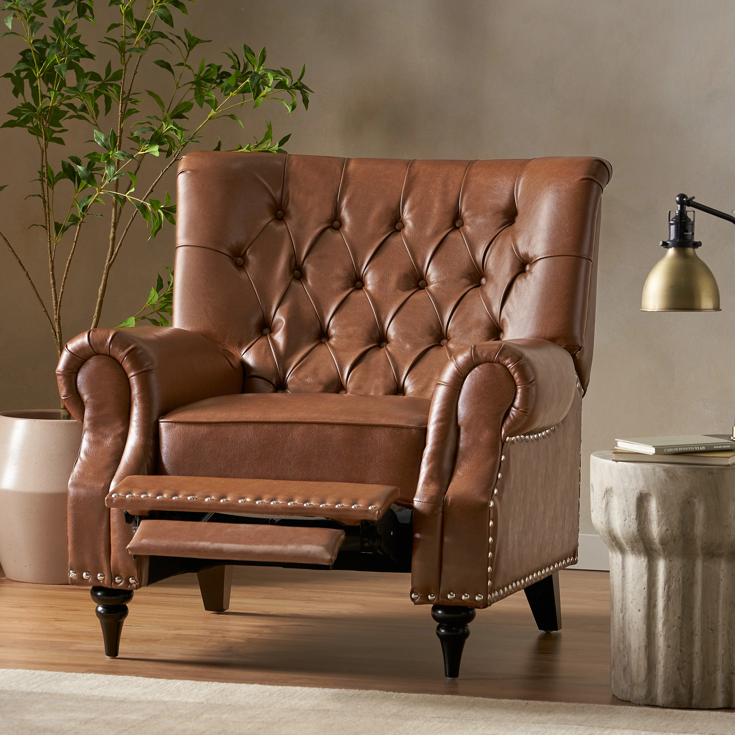 Chatau Contemporary Tufted Recliner with Nailhead Trim - furnishings