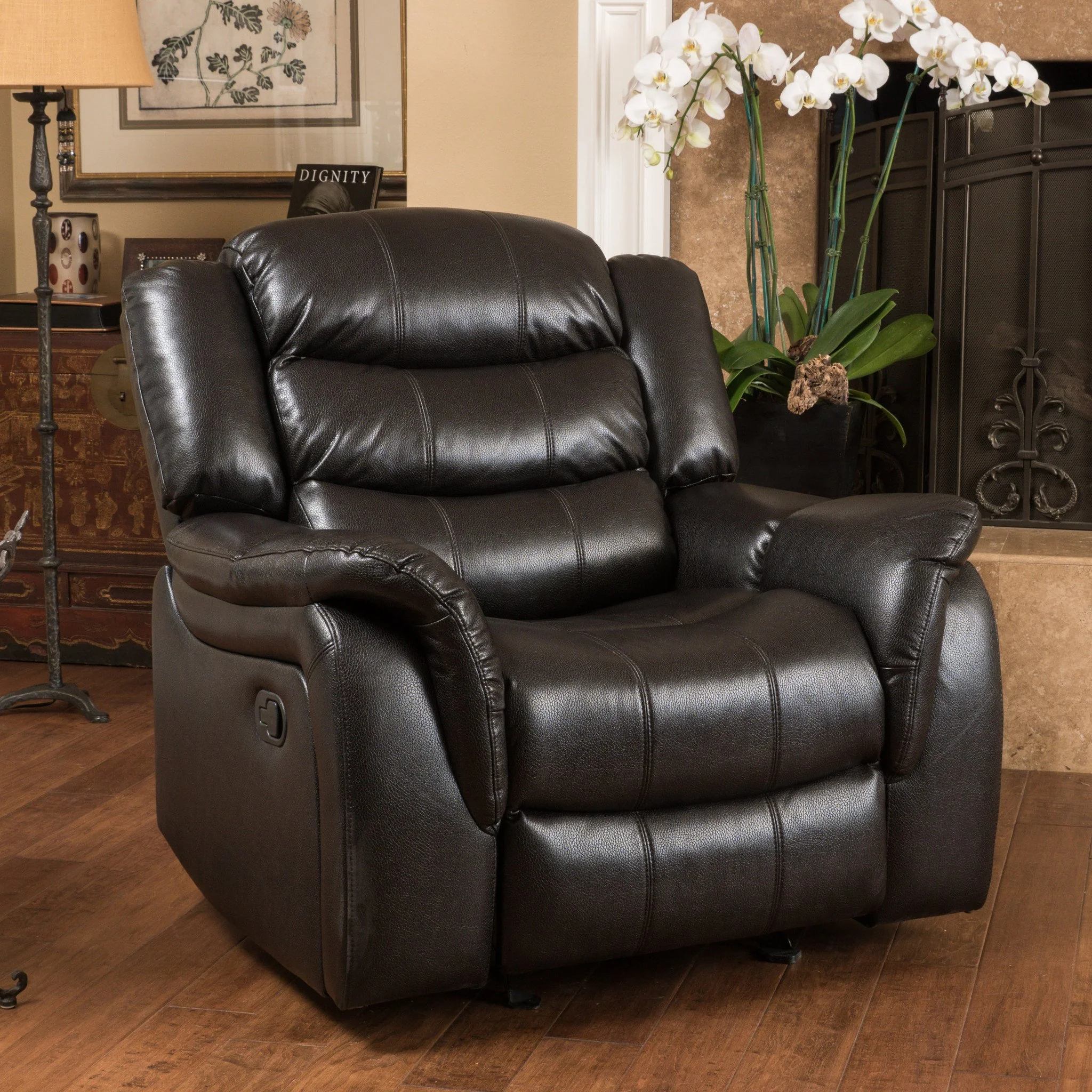 Hayvenhurst Black Leather Recliner/Glider Chair - furnishings