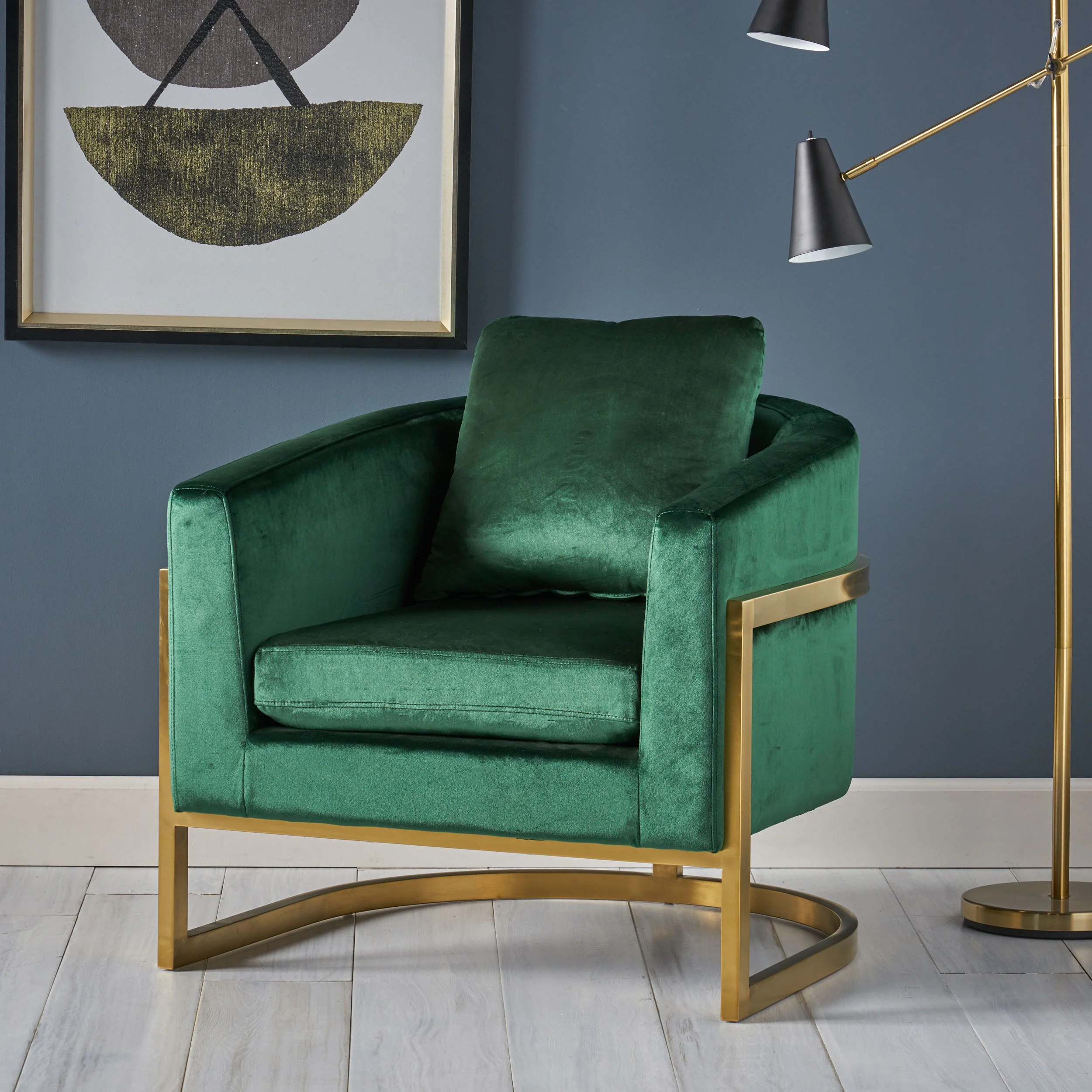 Coldwater Modern Velvet Glam Armchair with Stainless Steel Frame - furnishings