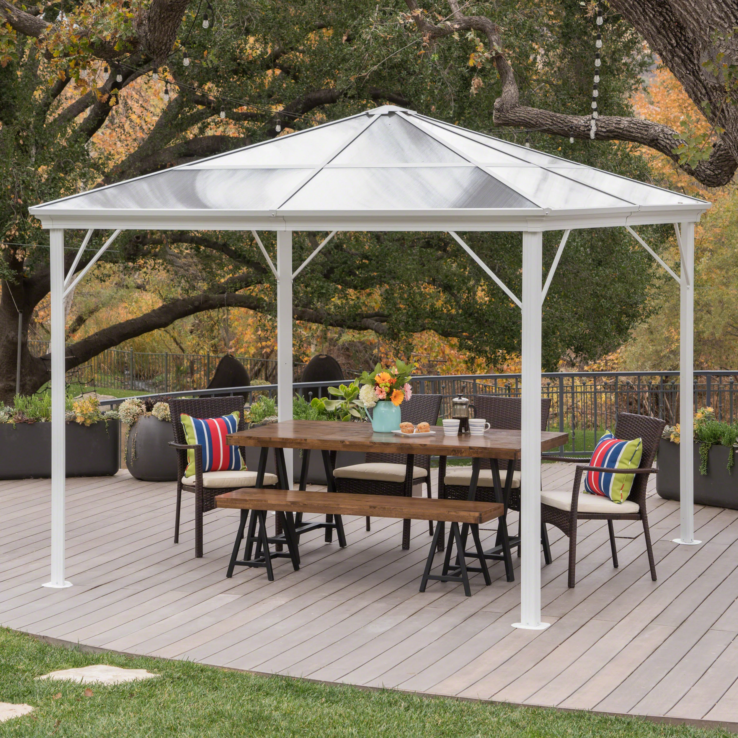 Halley Outdoor 10 x 10 Foot Black Rust Proof Aluminum Framed Hardtop Gazebo (No Curtains) - furnishings