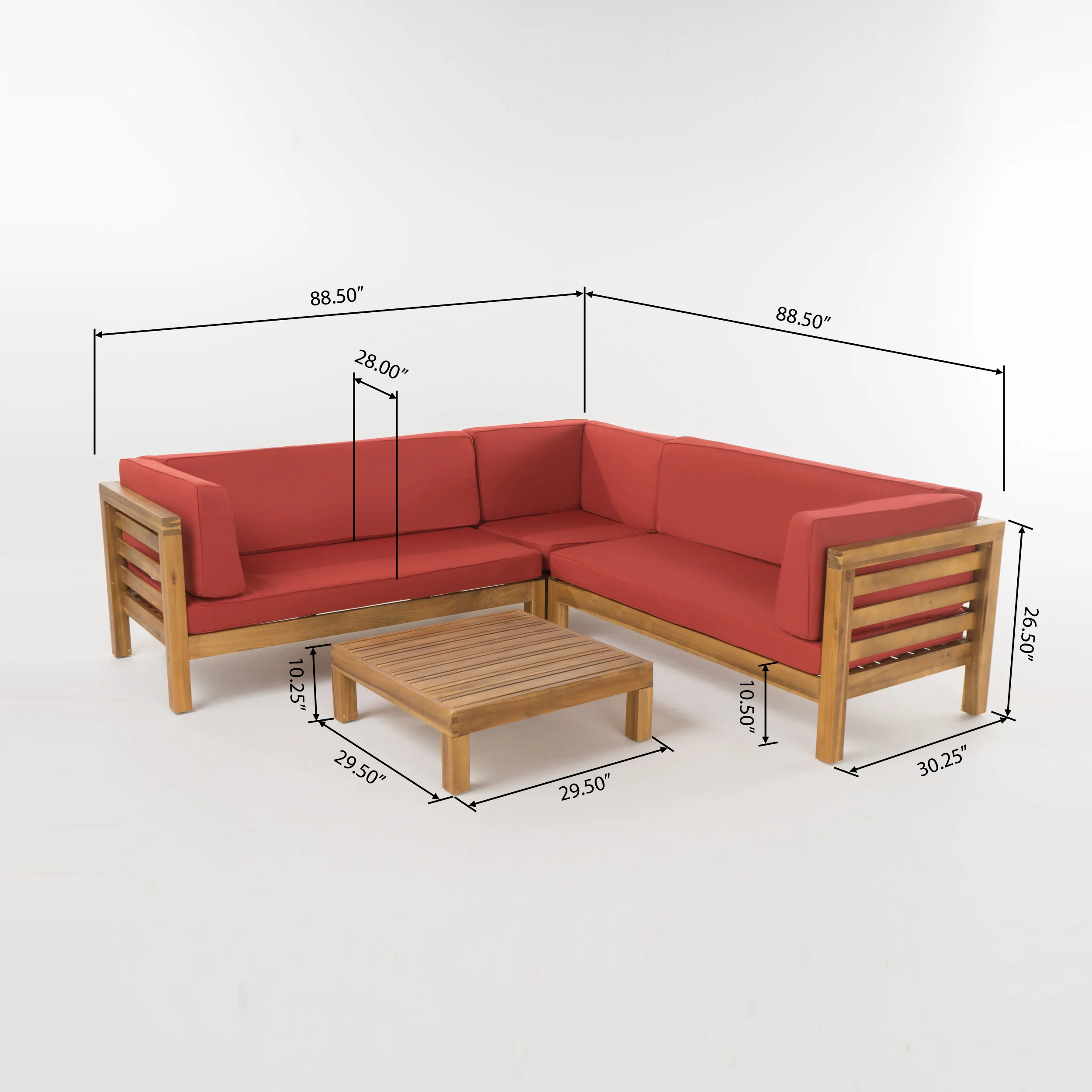 Ravello 4 Piece Outdoor Wooden Sectional Set with Cushions - furnishings