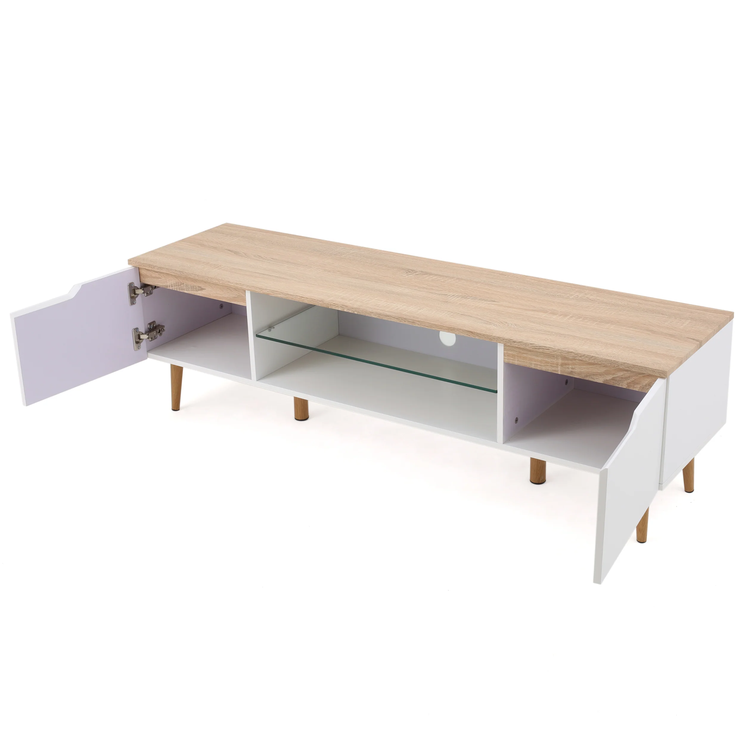 Ringsted Mid Century Modern 2 Cabinets & Glass Shelf TV Stand - furnishings
