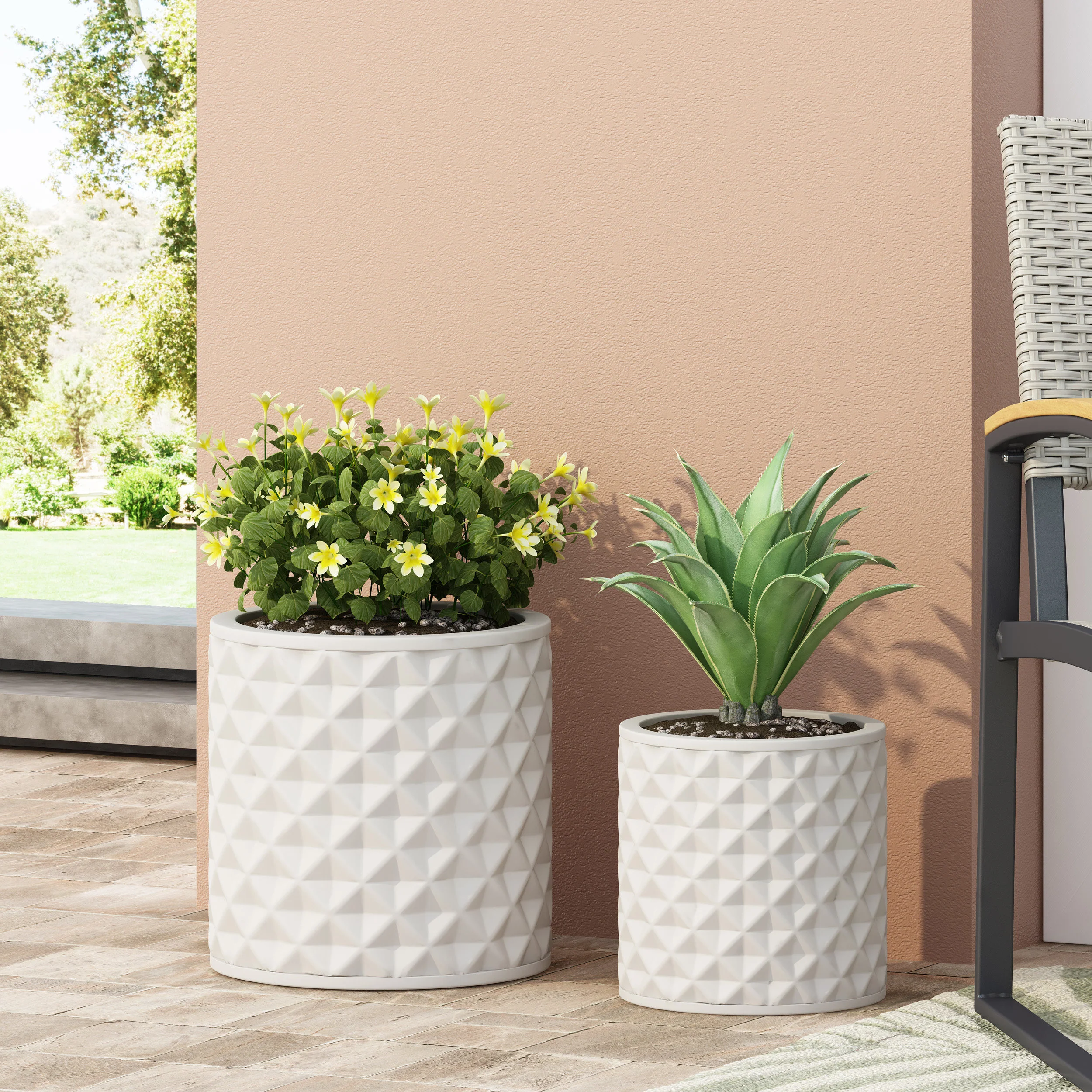 Wilbert Outdoor Small and Medium Cast Stone Planter Set, Antique White - furnishings