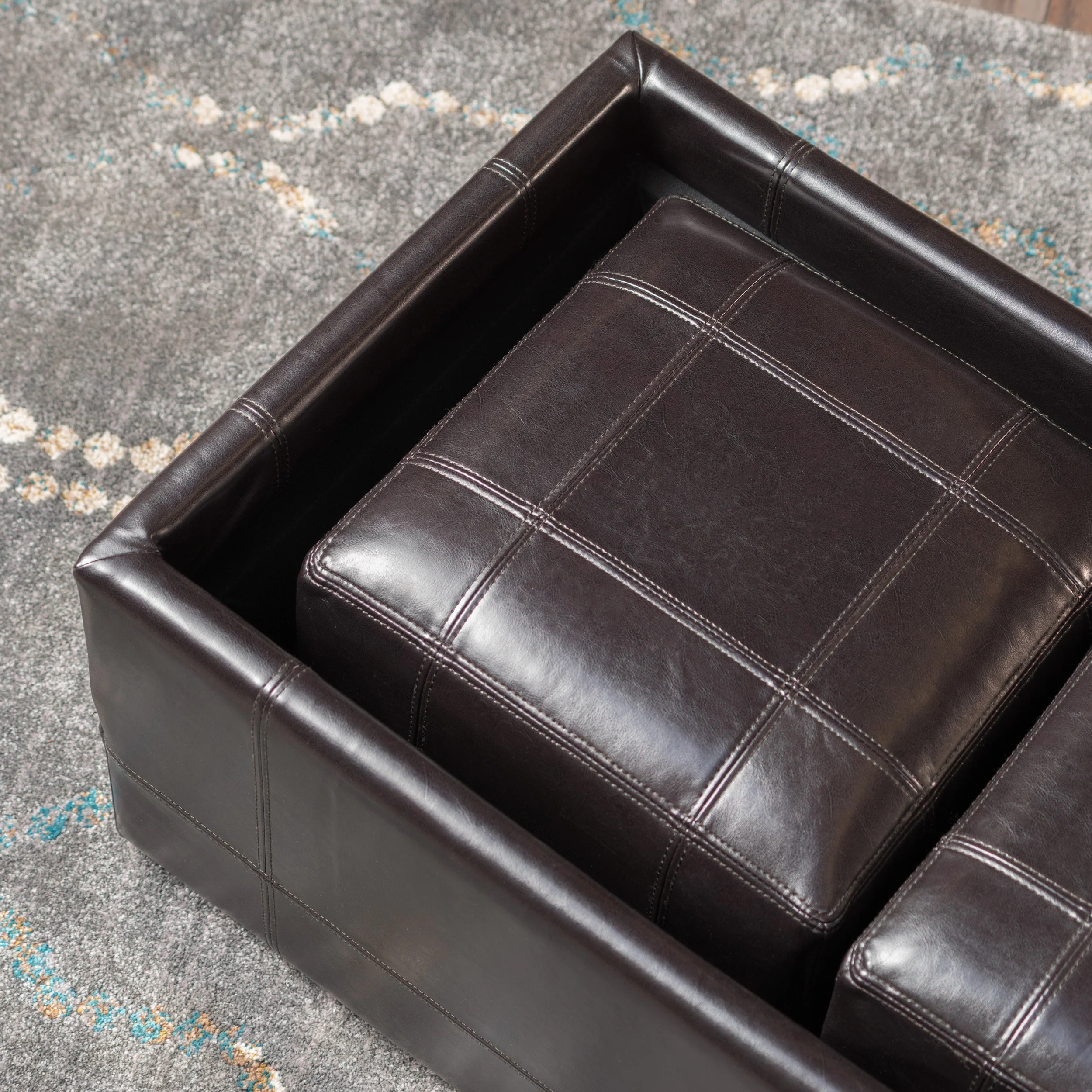 Five Brooks Espresso Brown Leather Ottoman Set (Set of 3) - furnishings