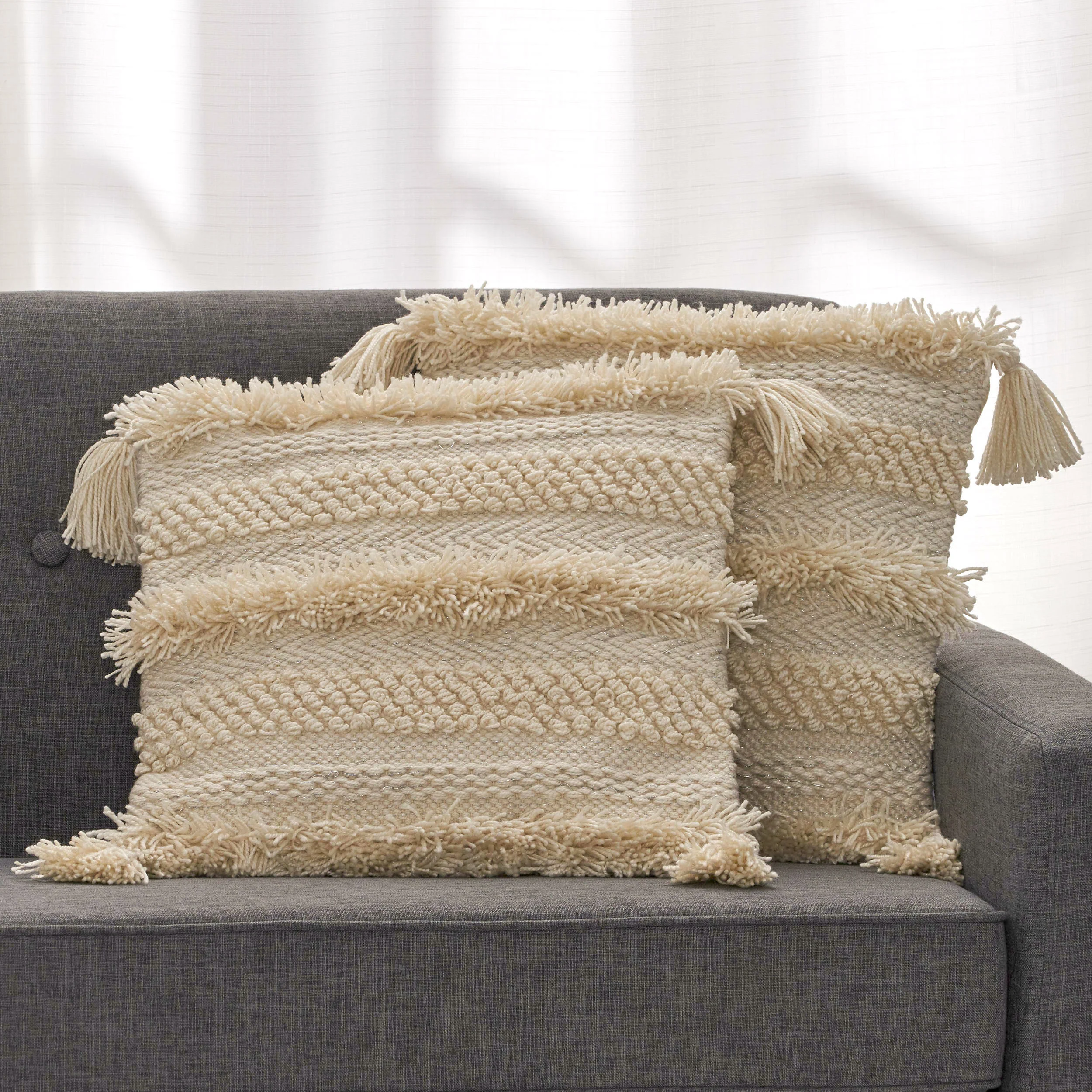 Linda Boho Yarn and Cotton Pillow Cover (Set of 2) - furnishings