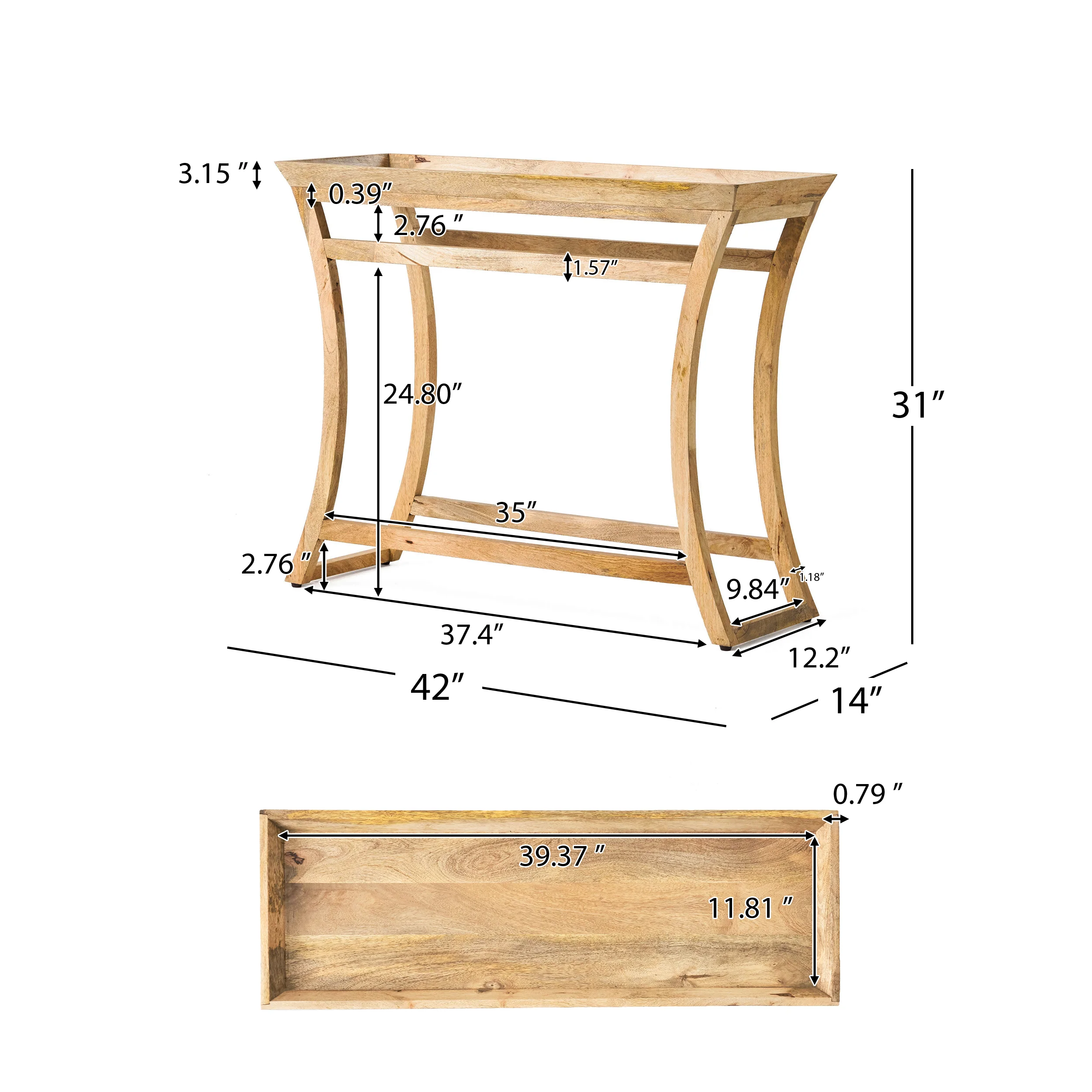 Thelen Rustic Handcrafted Mango Wood Console Table, Natural - furnishings