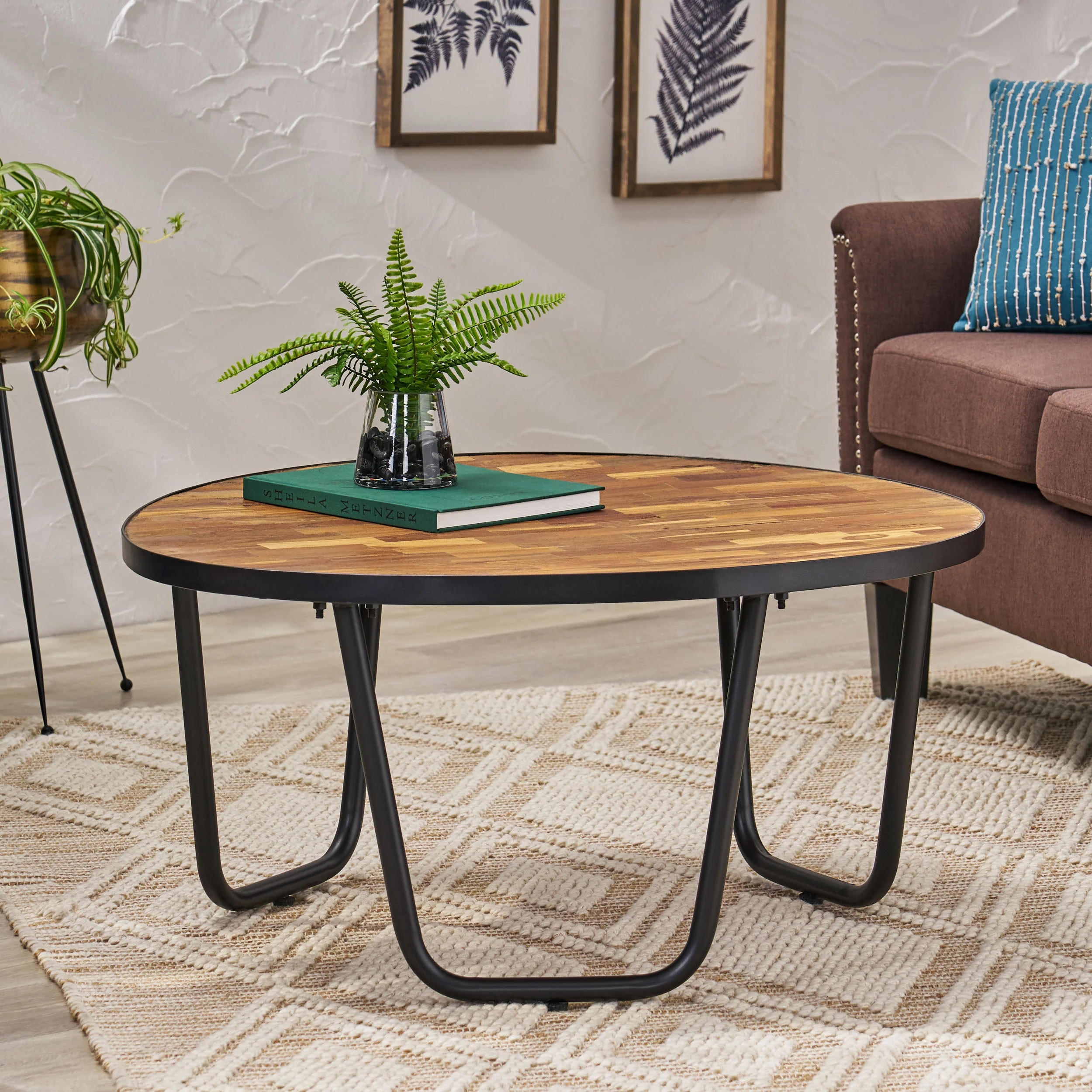 Wiers Modern Industrial Handcrafted Wooden Coffee Table, Natural and Black - furnishings