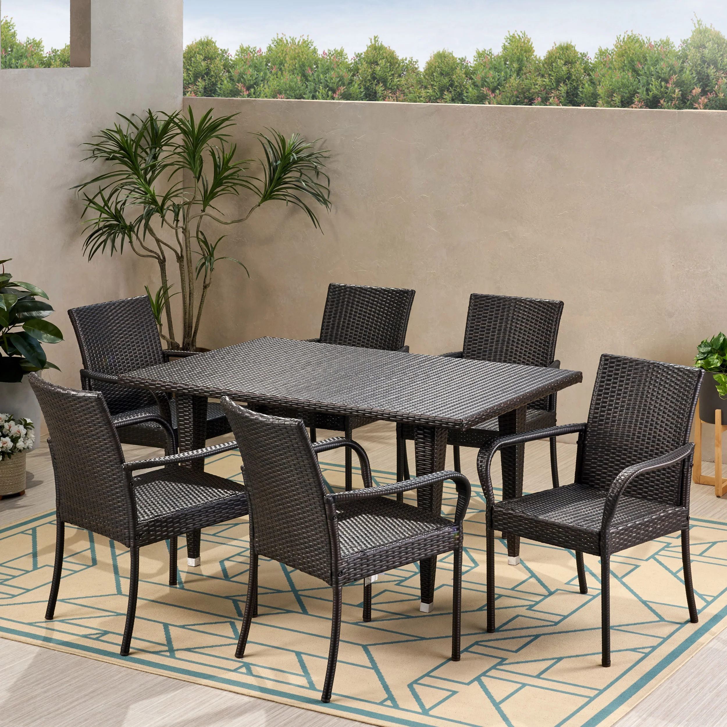 Havik Outdoor Contemporary 6 Seater Wicker Dining Set - furnishings