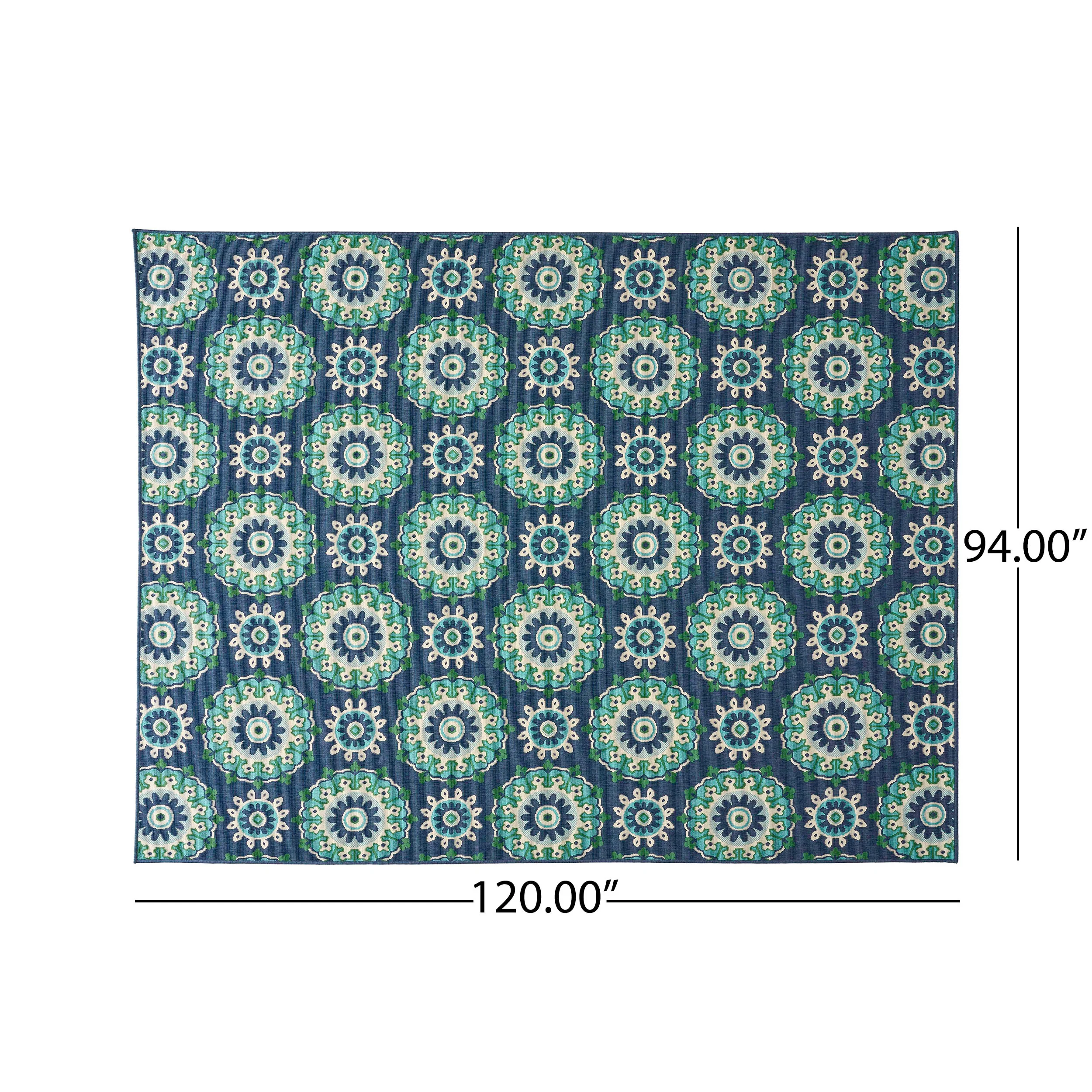 Arlene Outdoor Medallion Area Rug, Navy and Green - furnishings