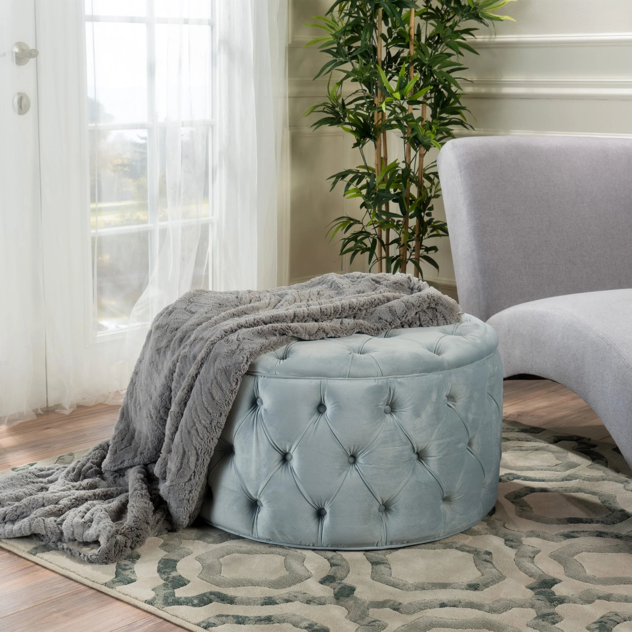 Maelyn Plush New Velvet Ottoman - furnishings