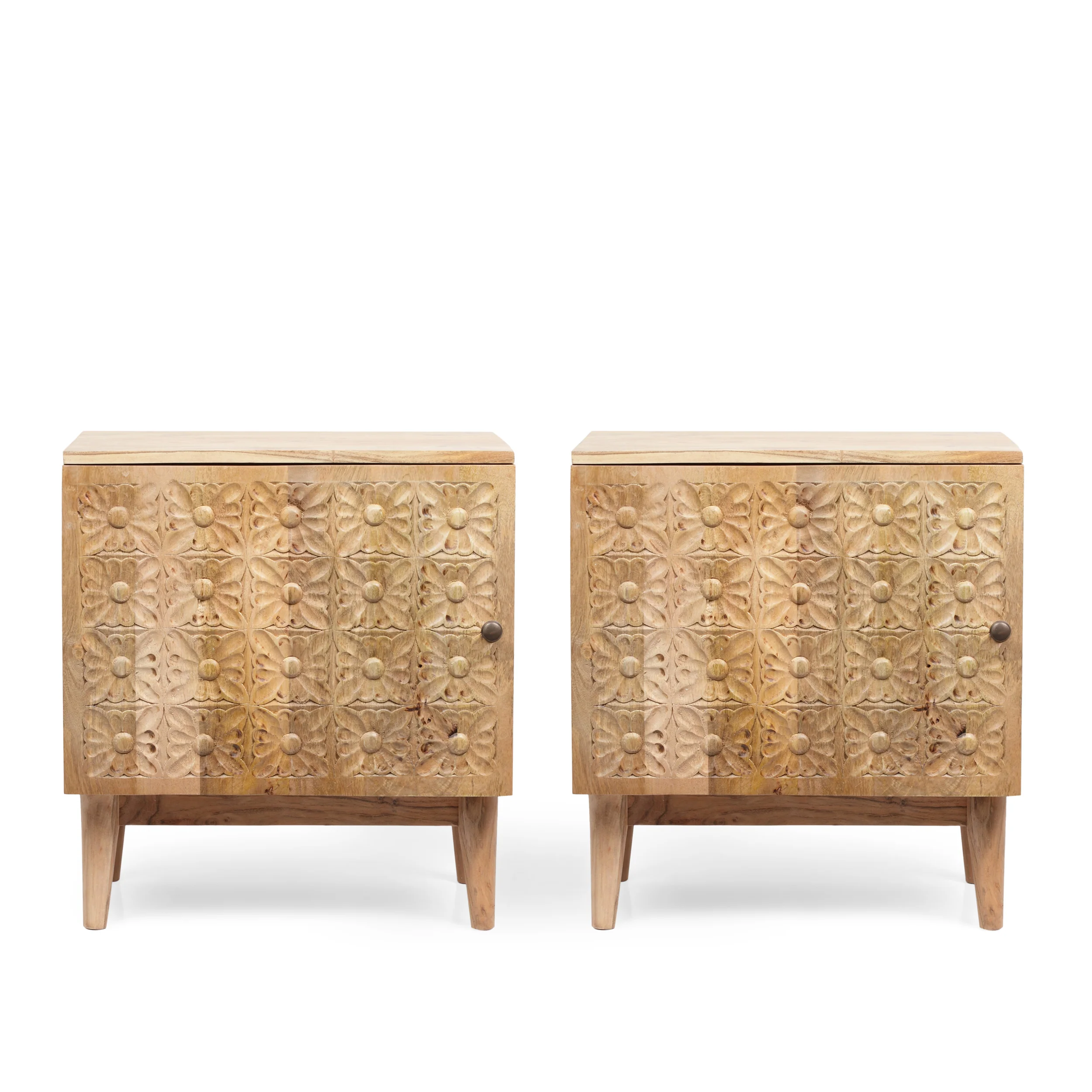 Dahlia Boho Handcrafted Acacia Wood Nightstand, Set of 2, Natural - furnishings