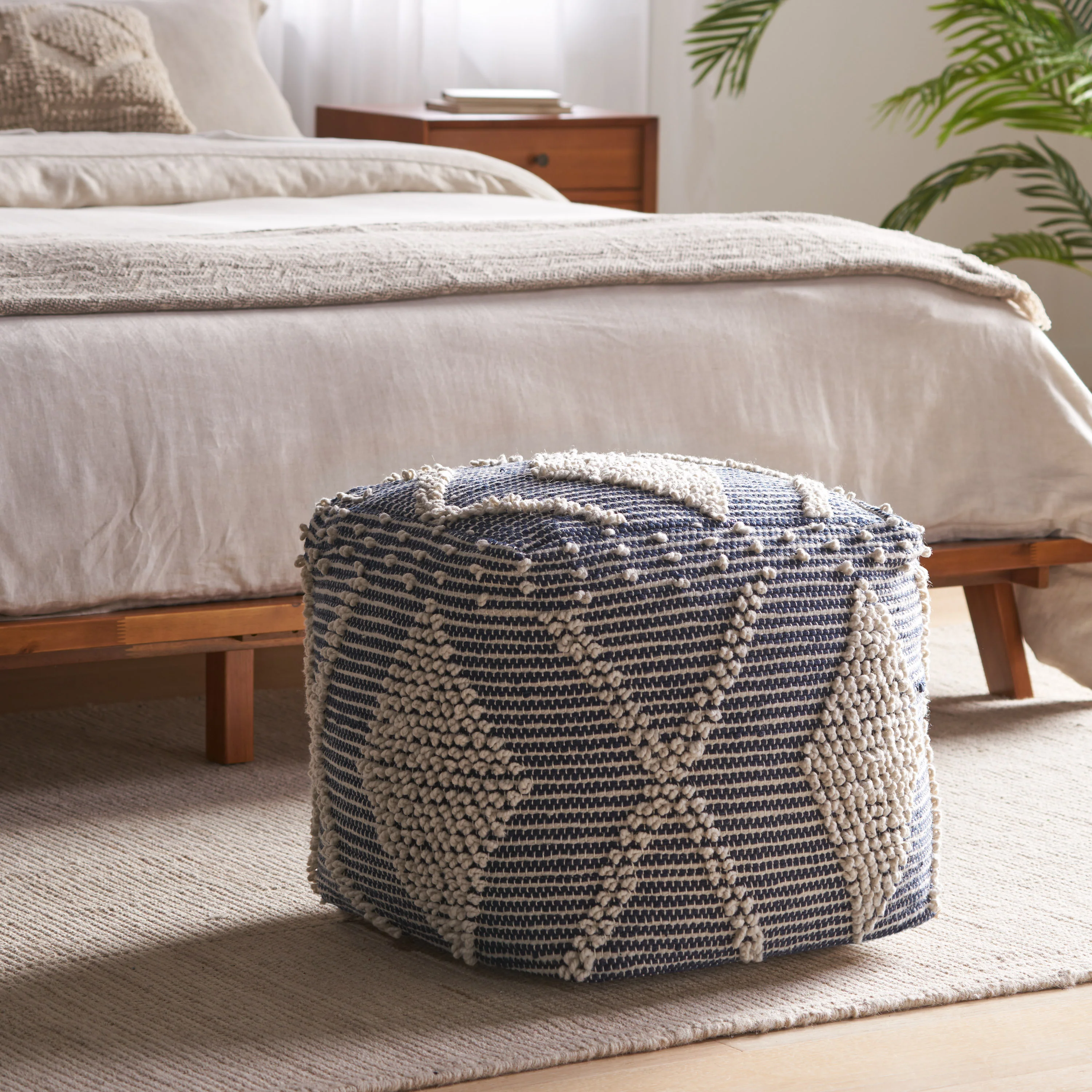 Dereka Contemporary Handcrafted Faux Yarn Pouf - furnishings