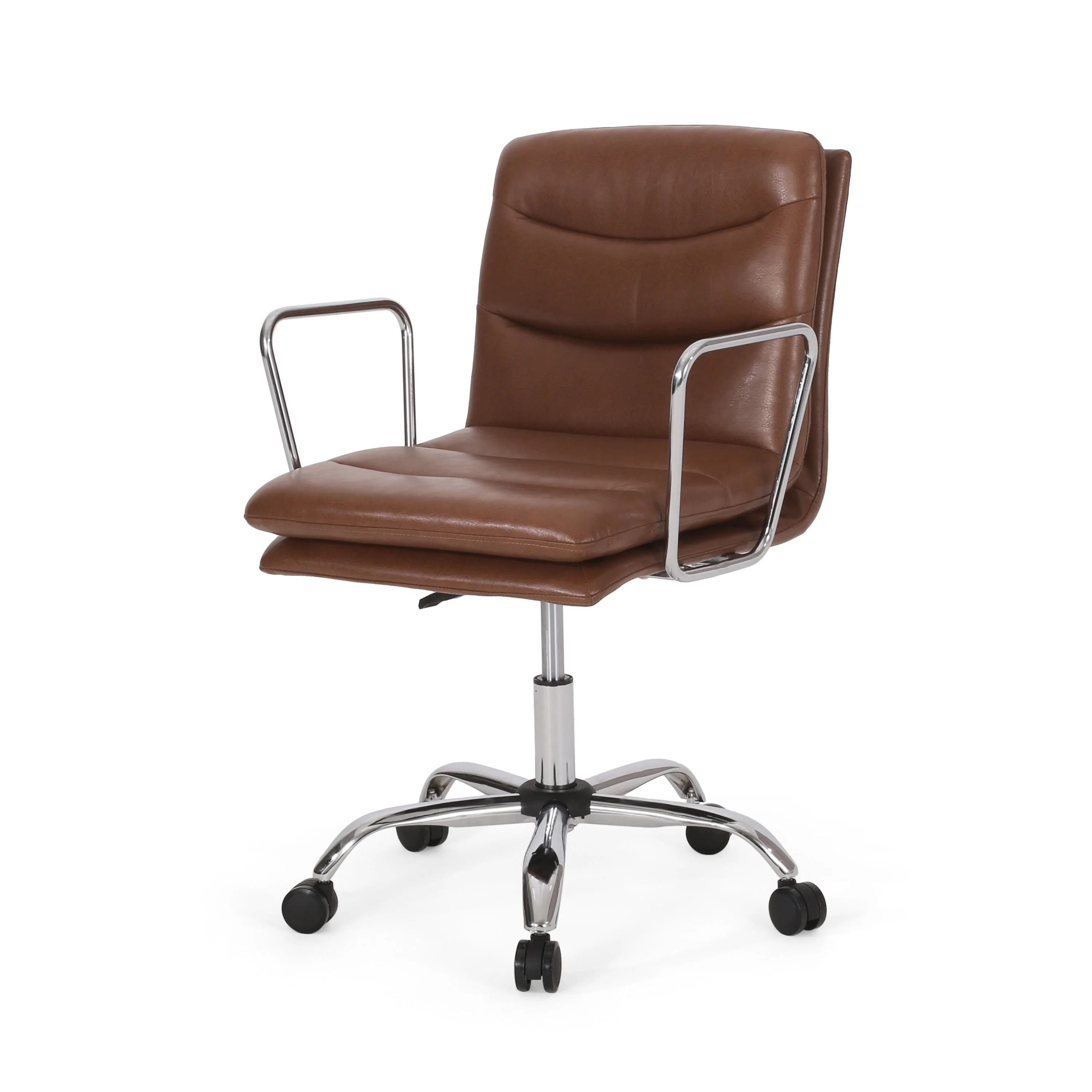 Gould Contemporary Faux Leather Channel Stitch Swivel Office Chair - furnishings