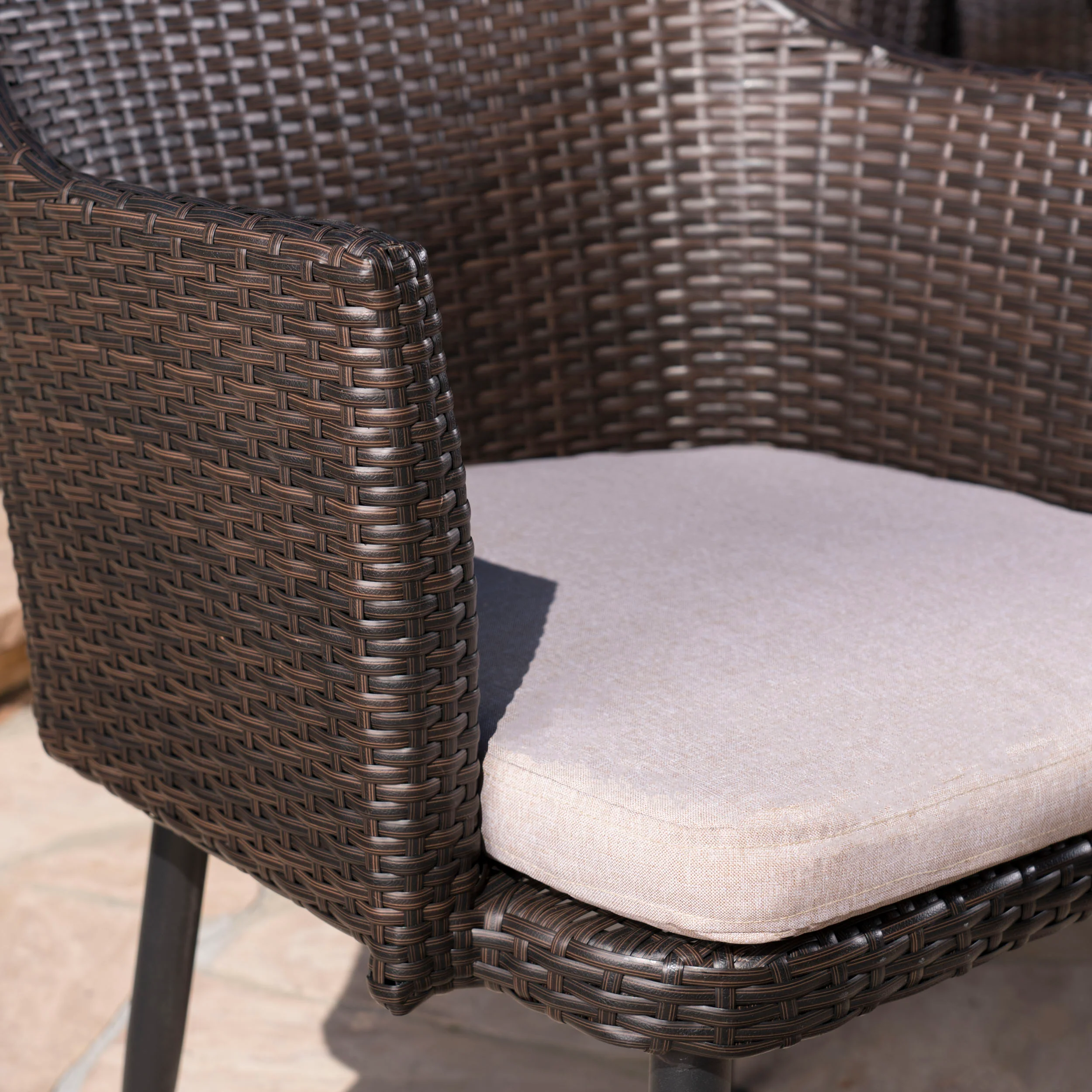Andre Outdoor 7 Piece Wicker Hexagon Dining Set with Water Resistant Cushions - furnishings