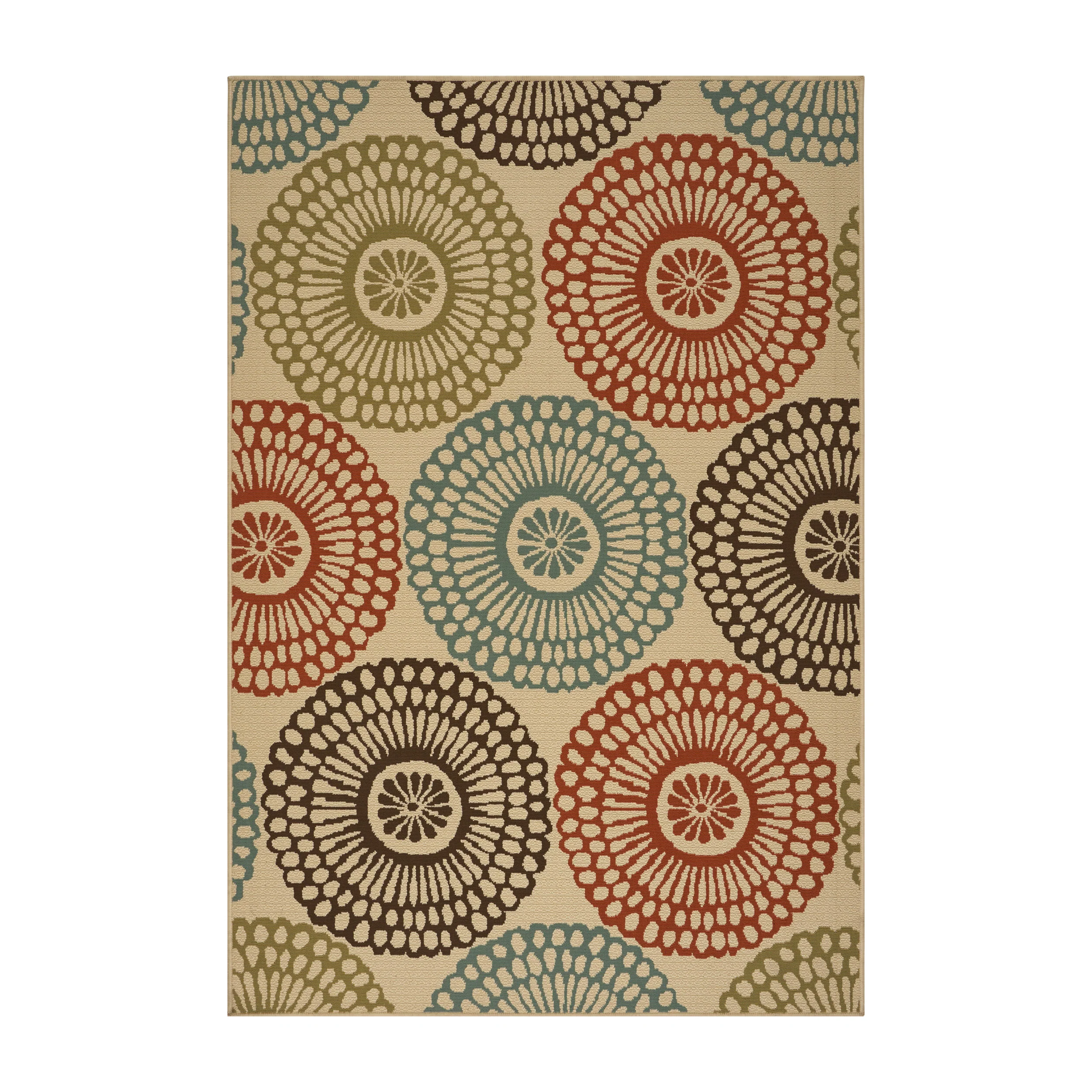 Pine Indoor/Outdoor Floral Area Rug, Beige and Multicolored - furnishings