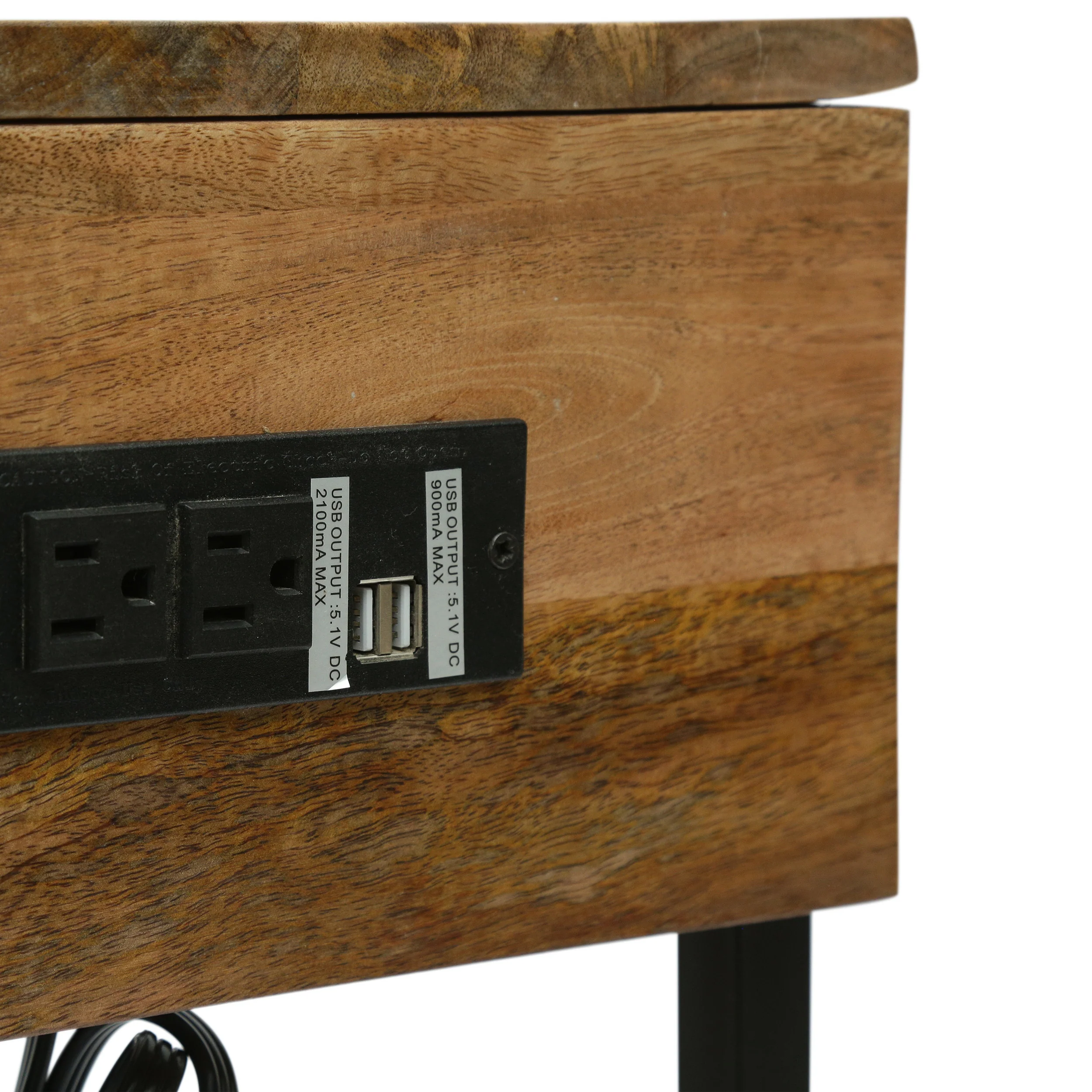 Giovanna Modern Industrial Handcrafted Mango Wood C-Shaped Side Table with Charging Port, Natural and Black - furnishings