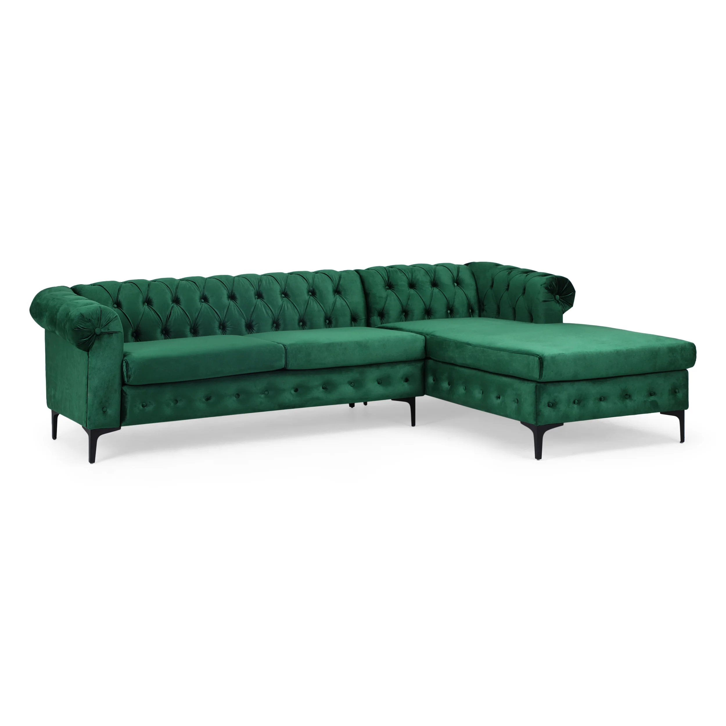 Juelz Contemporary Velvet 3 Seater Sectional Sofa with Chaise Lounge - furnishings