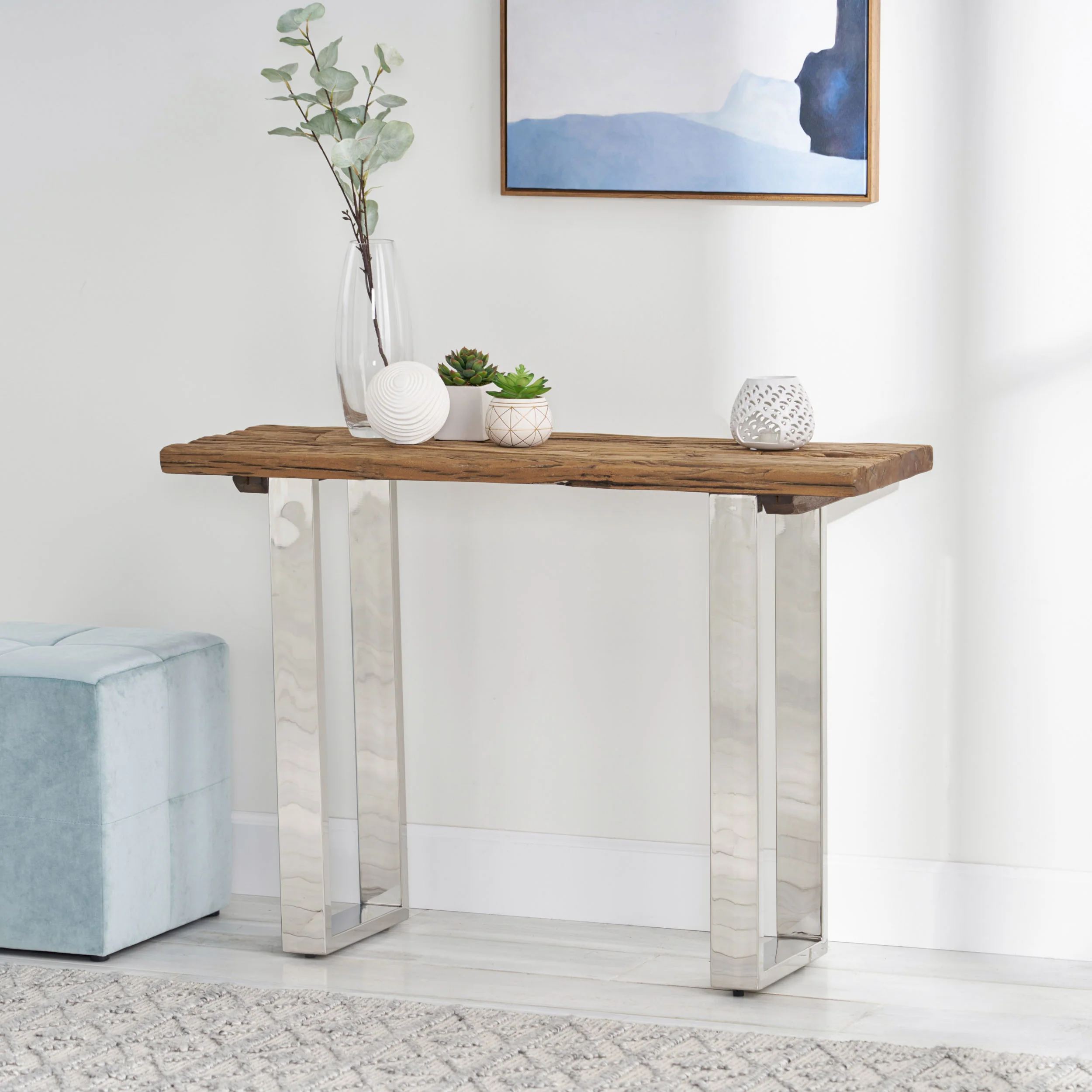 Breklyn Rustic Glam Console Table with Raw Wood Tabletop - furnishings