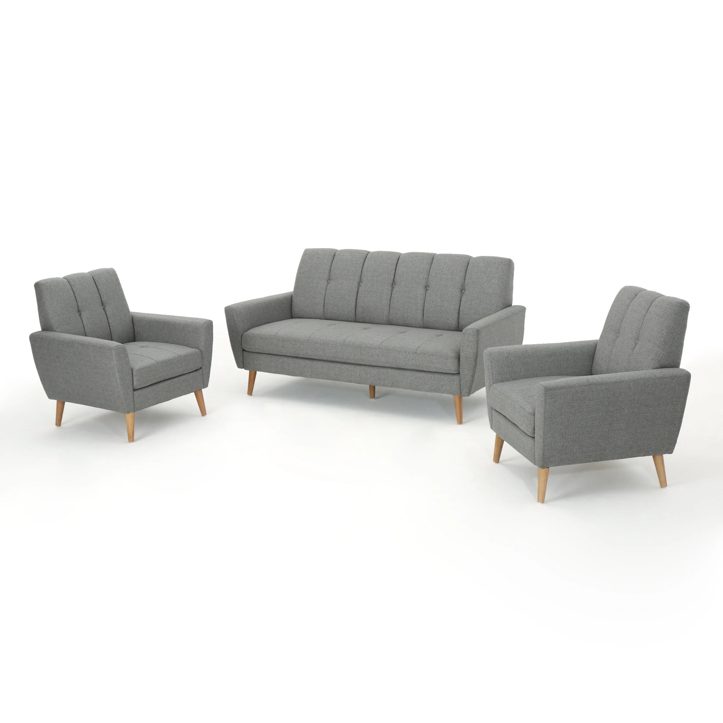 Angelica Mid-Century Modern 3-Piece Chairs & Couch Fabric Living Room Set - furnishings