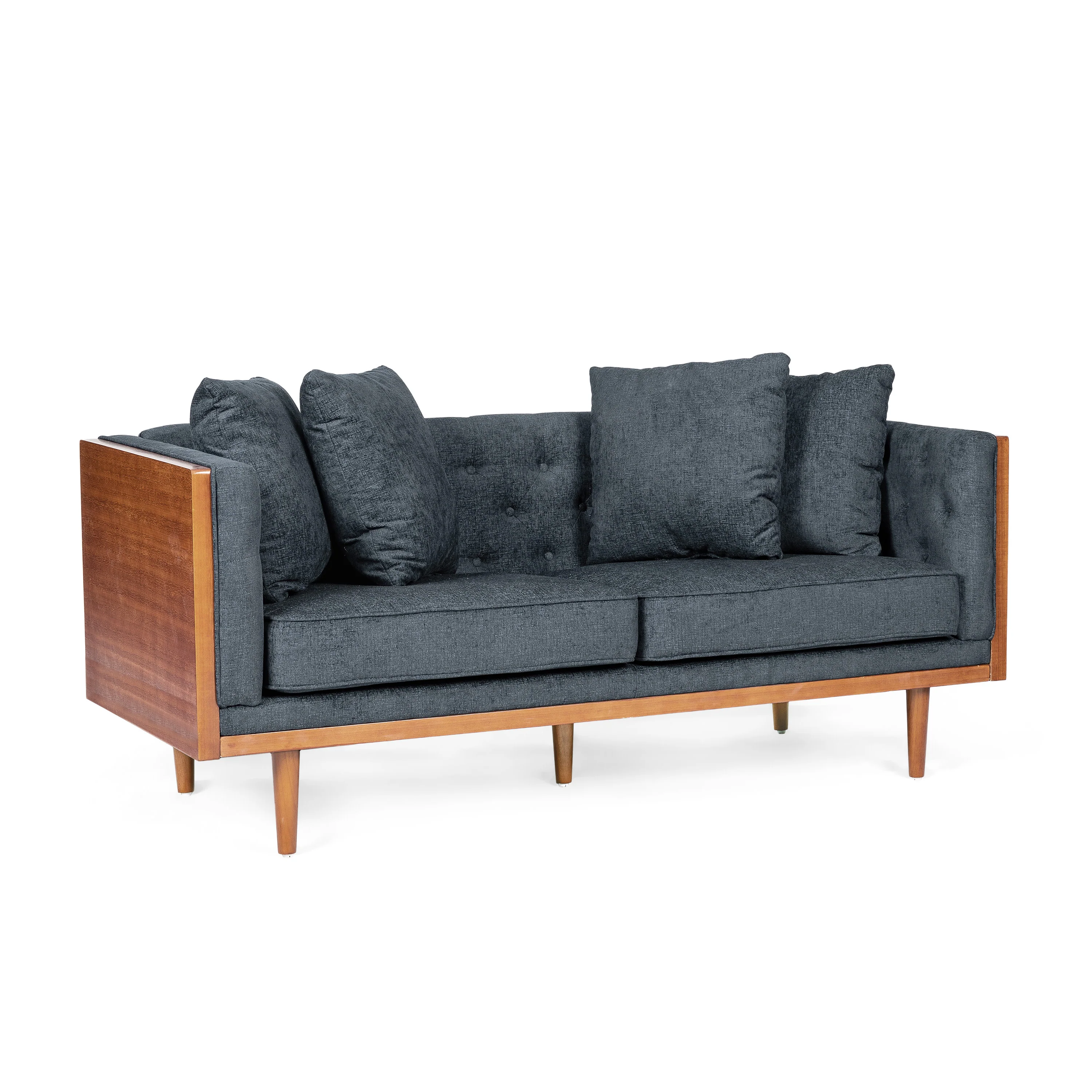 Cayuga Mid Century Modern Fabric Tufted Loveseat with Accent Pillows - furnishings