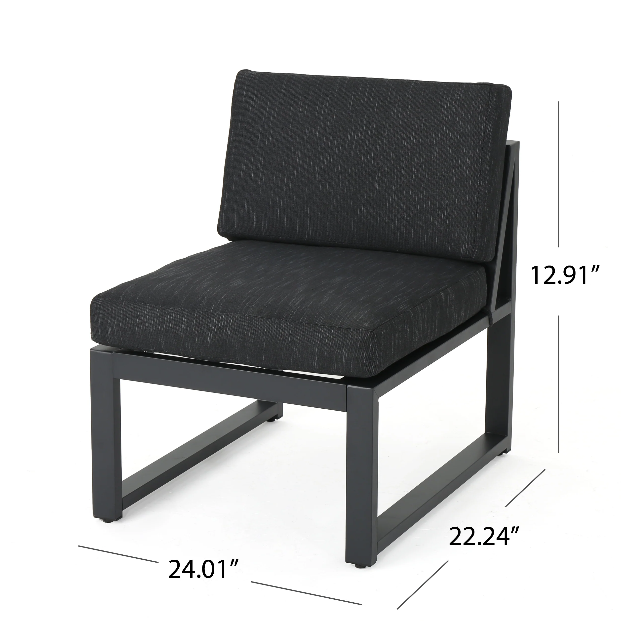Nealie Modern Outdoor Dark Gray Aluminum Sectional Sofa Set with Black Cushions - furnishings
