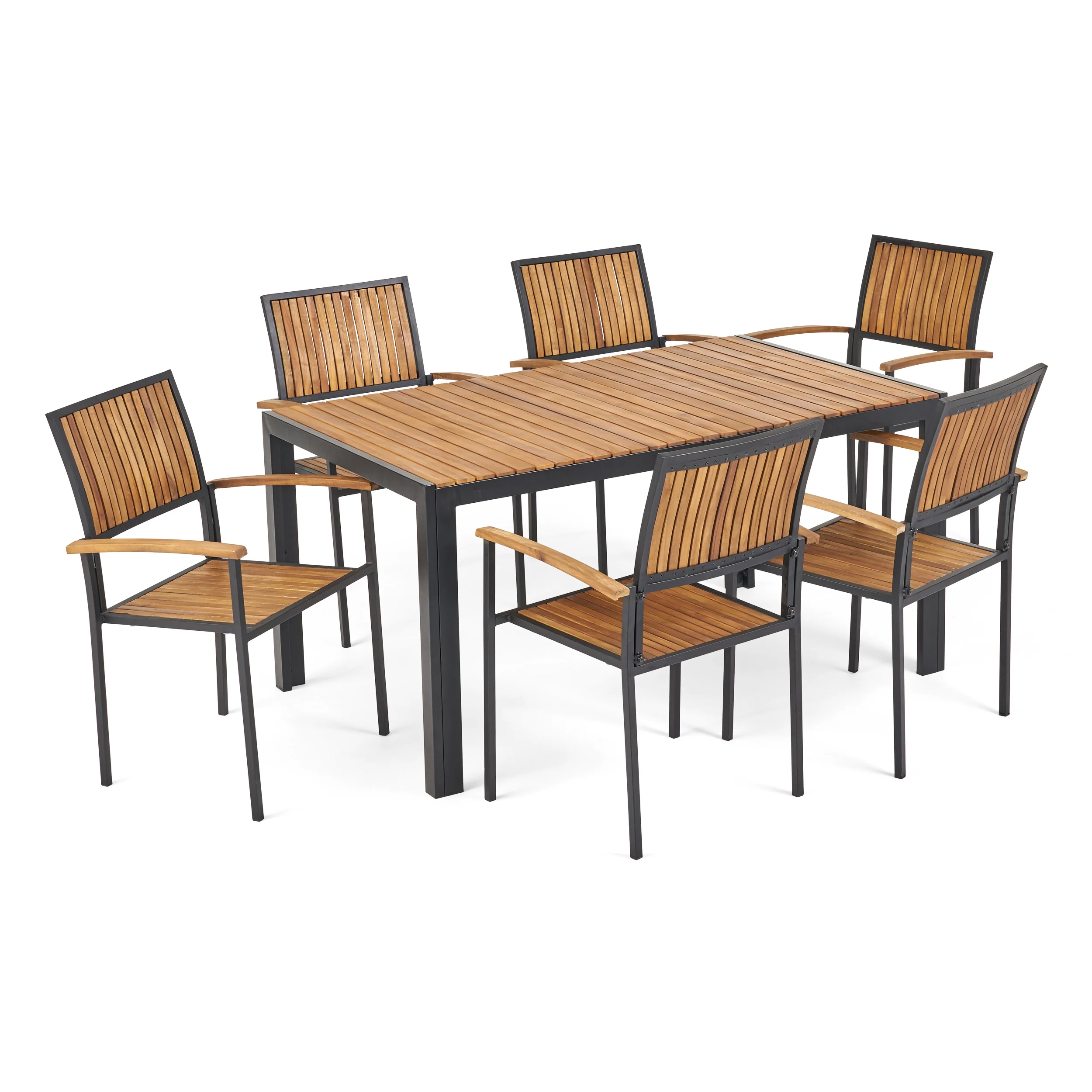Grace Outdoor 6 Seater Acacia Wood Dining Set with an Iron Frame - furnishings