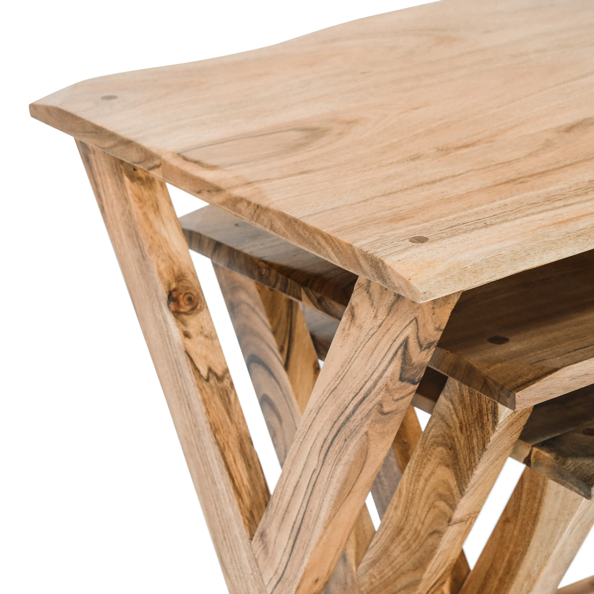 Henri Rustic Handcrafted Acacia Wood Nested Side Tables (Set of 3), Natural - furnishings