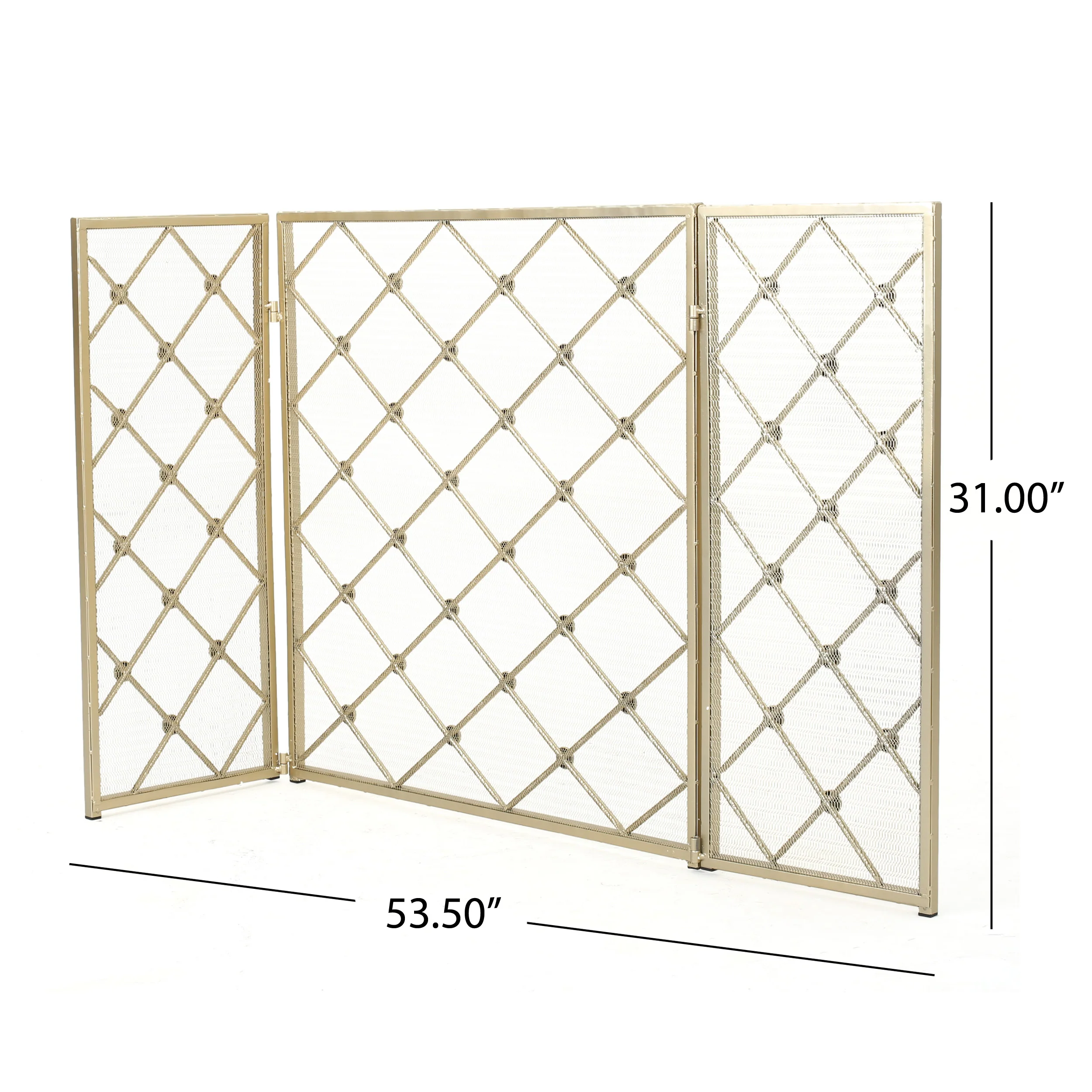 Chamberlain Modern 3-Panel Diamond Pattern Iron Fireplace Screen - furnishings