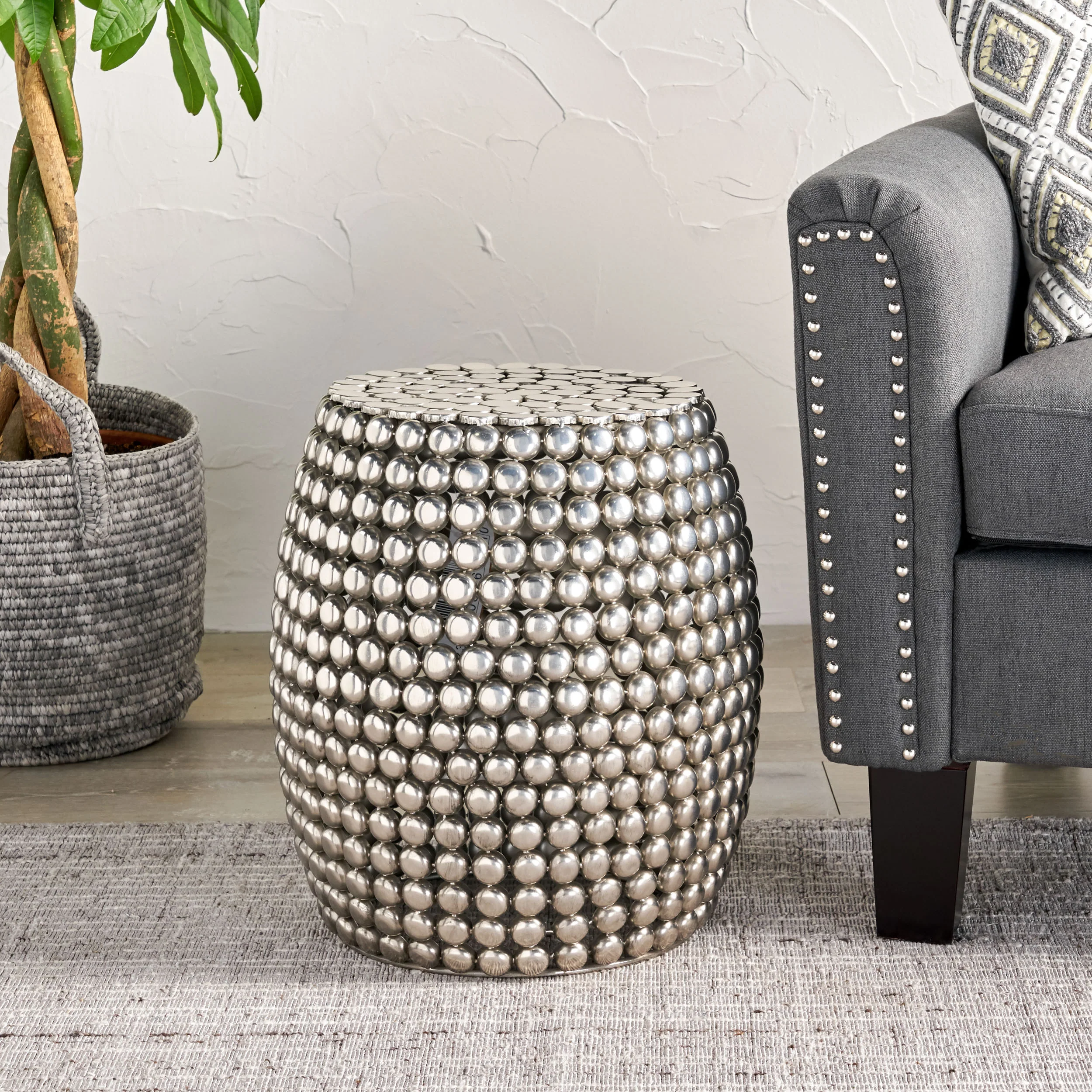 Brentyn Modern Textured Iron Accent Table, Nickel Antique - furnishings