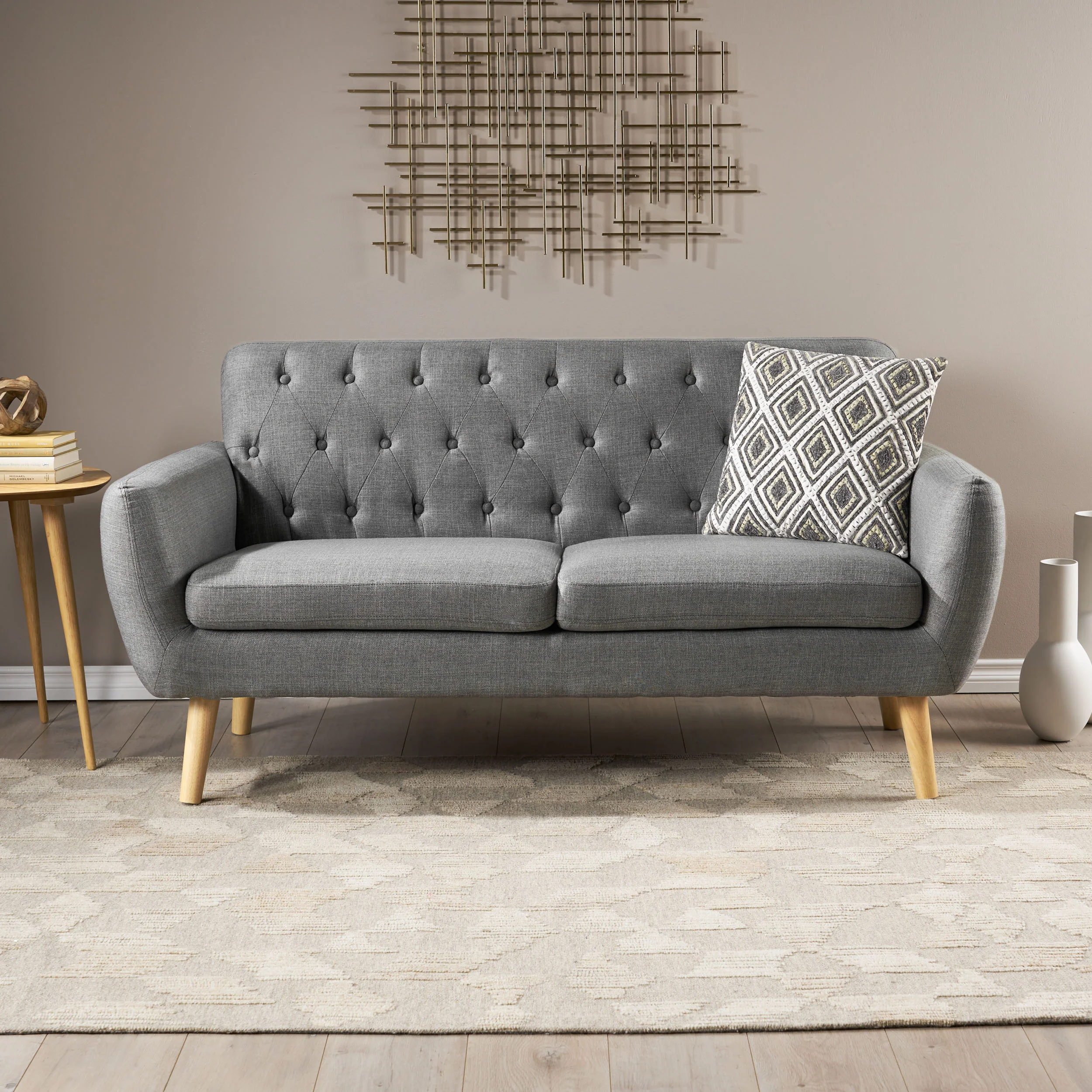 Alscot Mid Century Modern Fabric Tufted Oversized Loveseat - furnishings