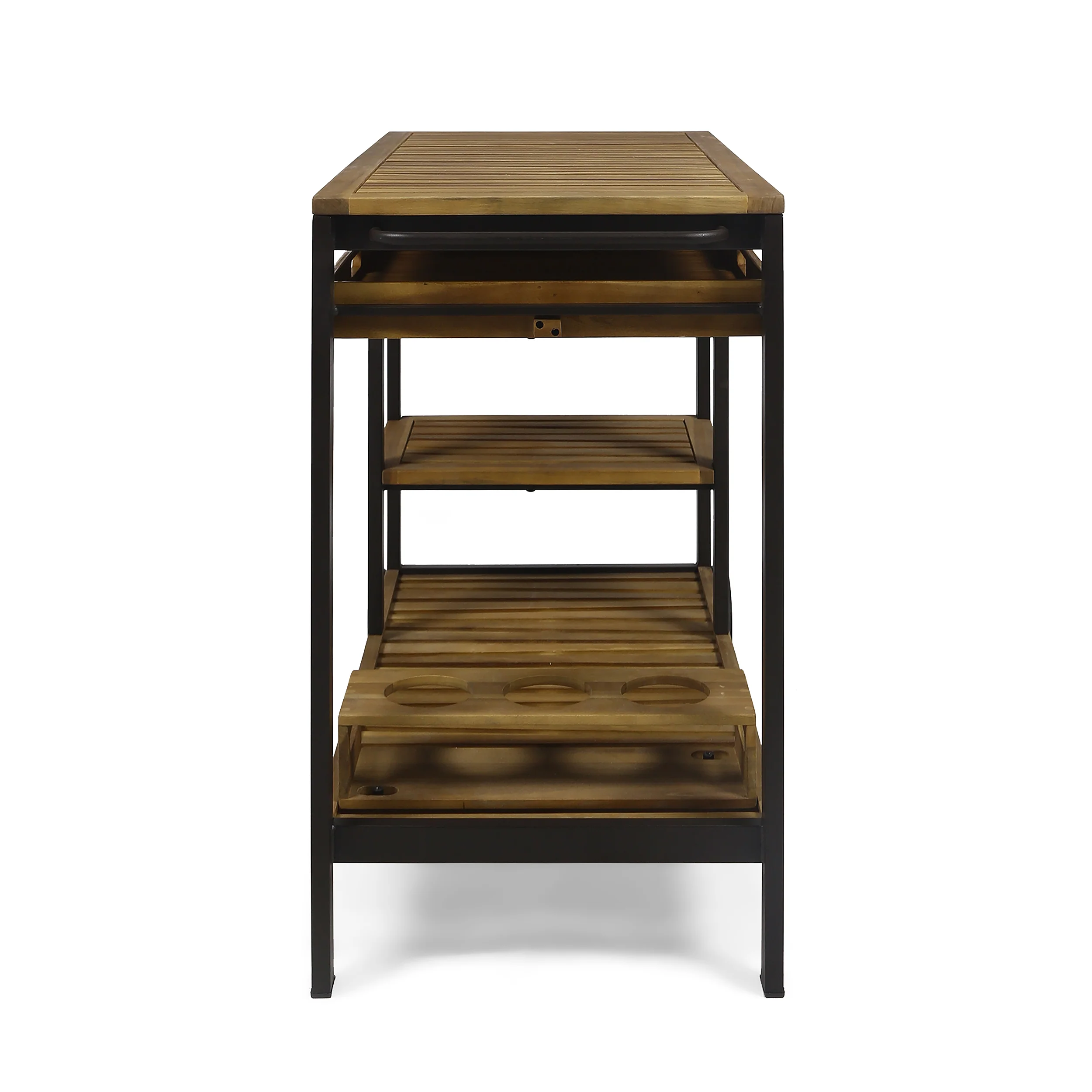 Ishtar Indoor Wood and Iron Bar Cart with Drawers and Wine Bottle Holders - furnishings