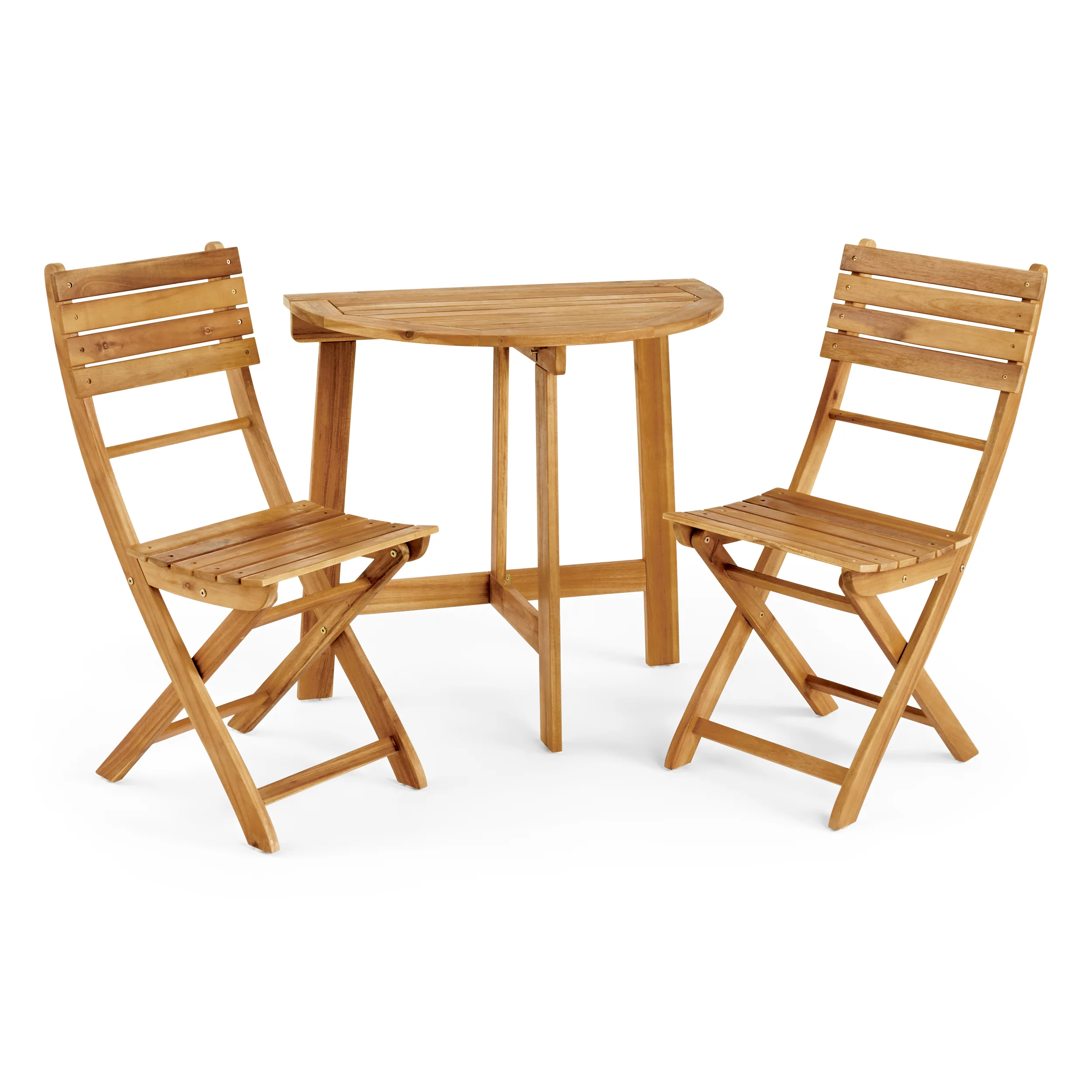 Sophia Outdoor 2 Seater Half-Round Acacia Wood Bistro Table Set with Folding Chairs - furnishings