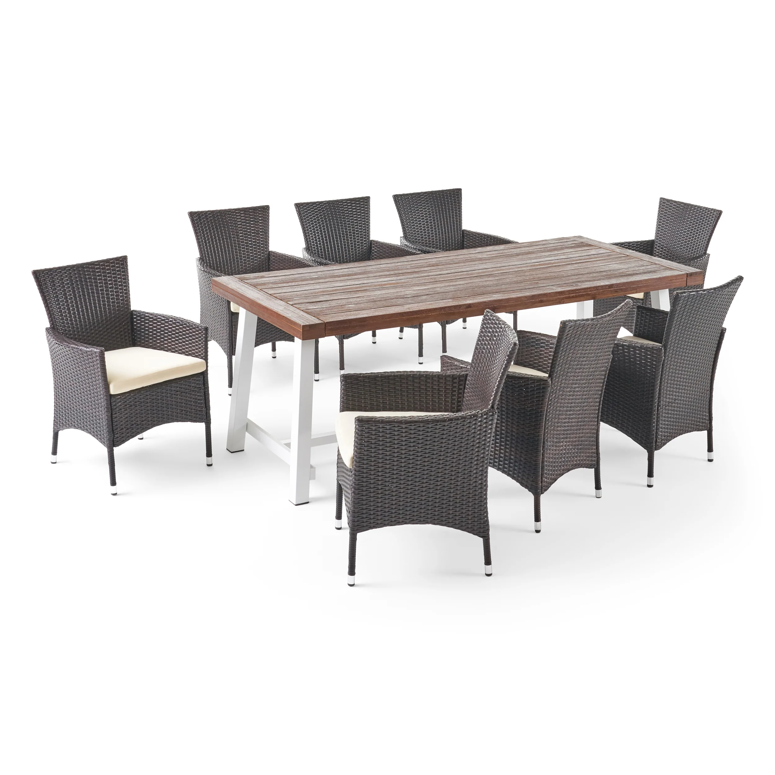 Mayson Outdoor Wood and Wicker 8 Seater Dining Set - furnishings