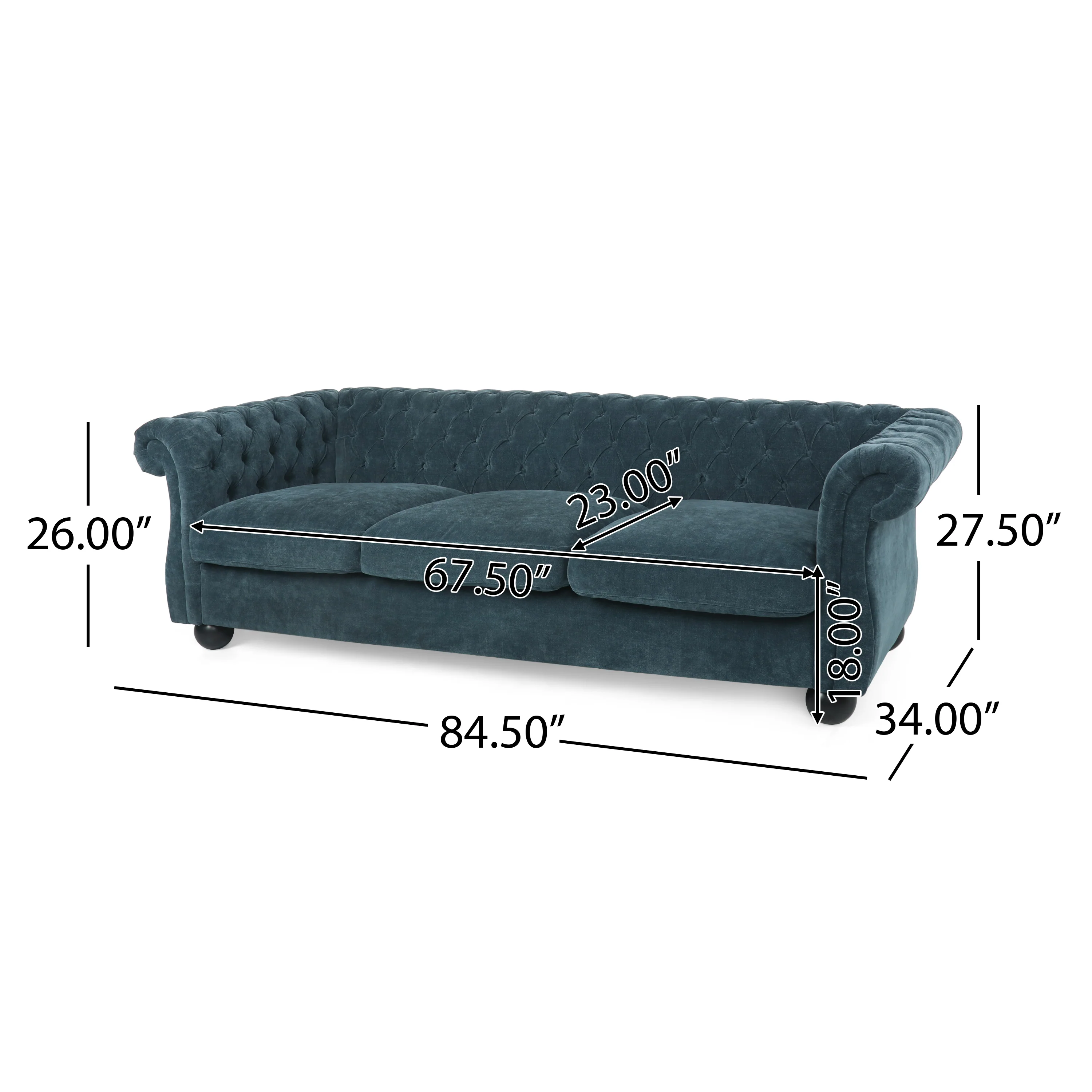 Nystrom Chesterfield Fabric Tufted 3 Seater Sofa - furnishings