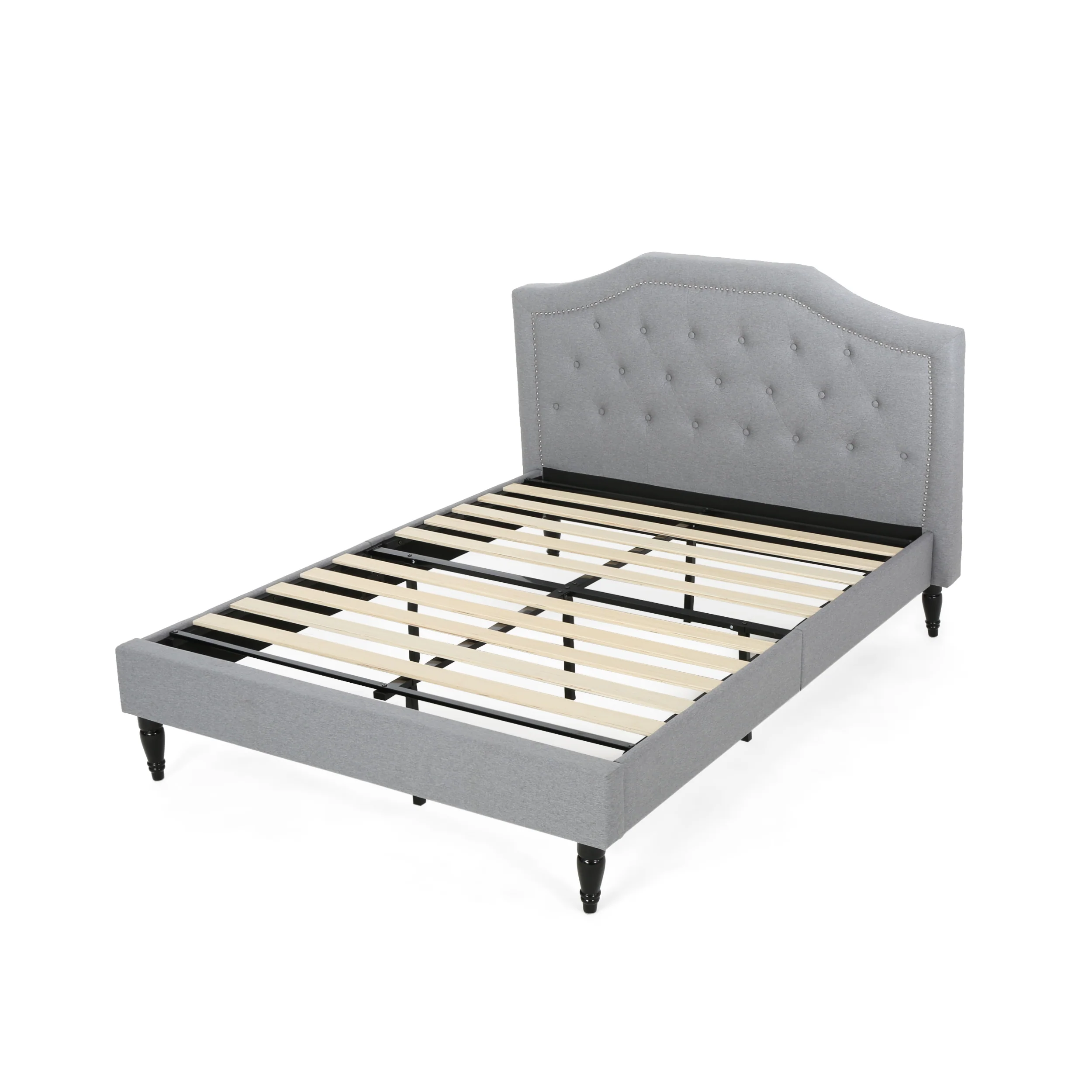 Renee Contemporary Low Profile Fully Upholstered Fabric Platform Bed Frame, Queen - furnishings