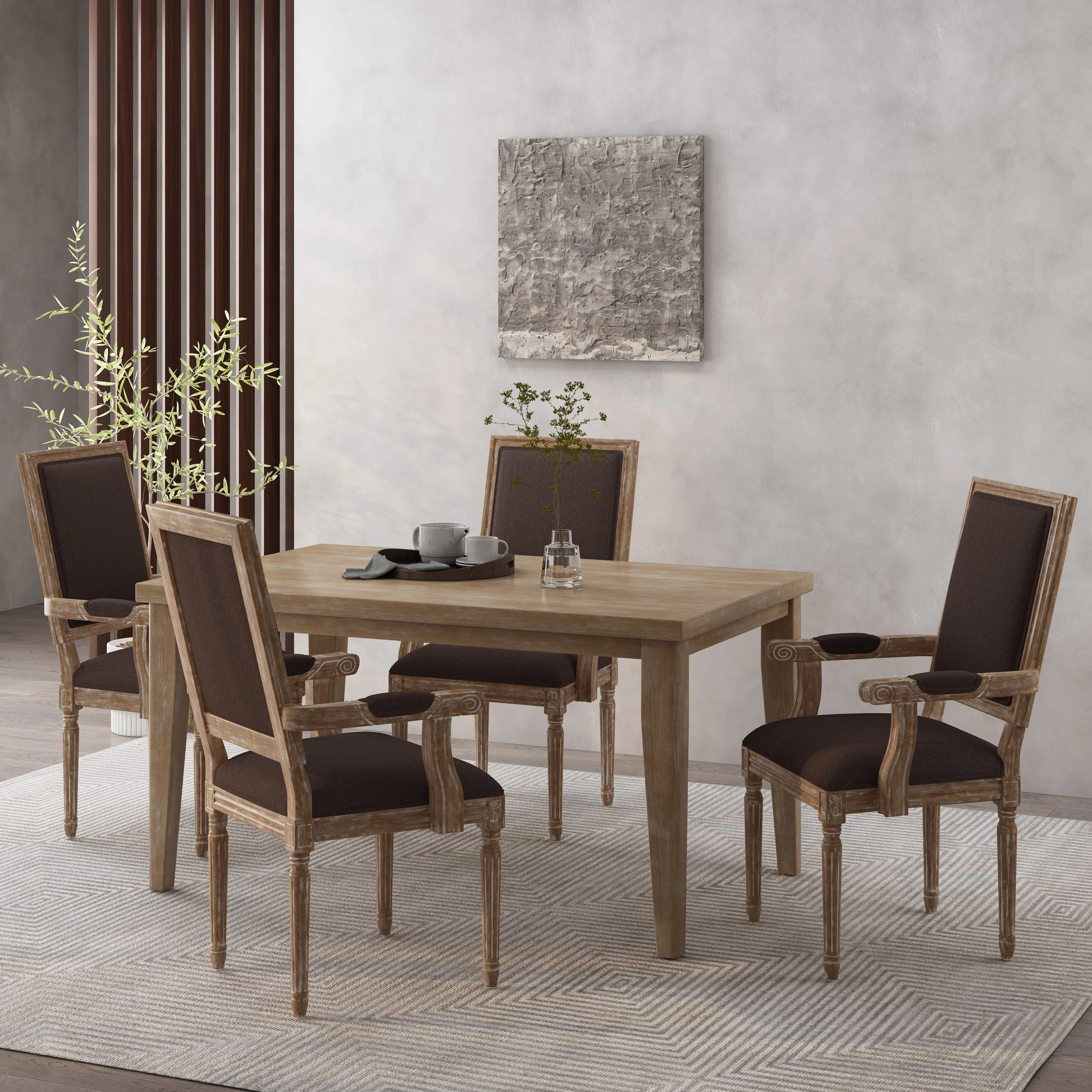 Ashlyn French Country Fabric Upholstered Wood Dining Chairs, Set of 4 - furnishings