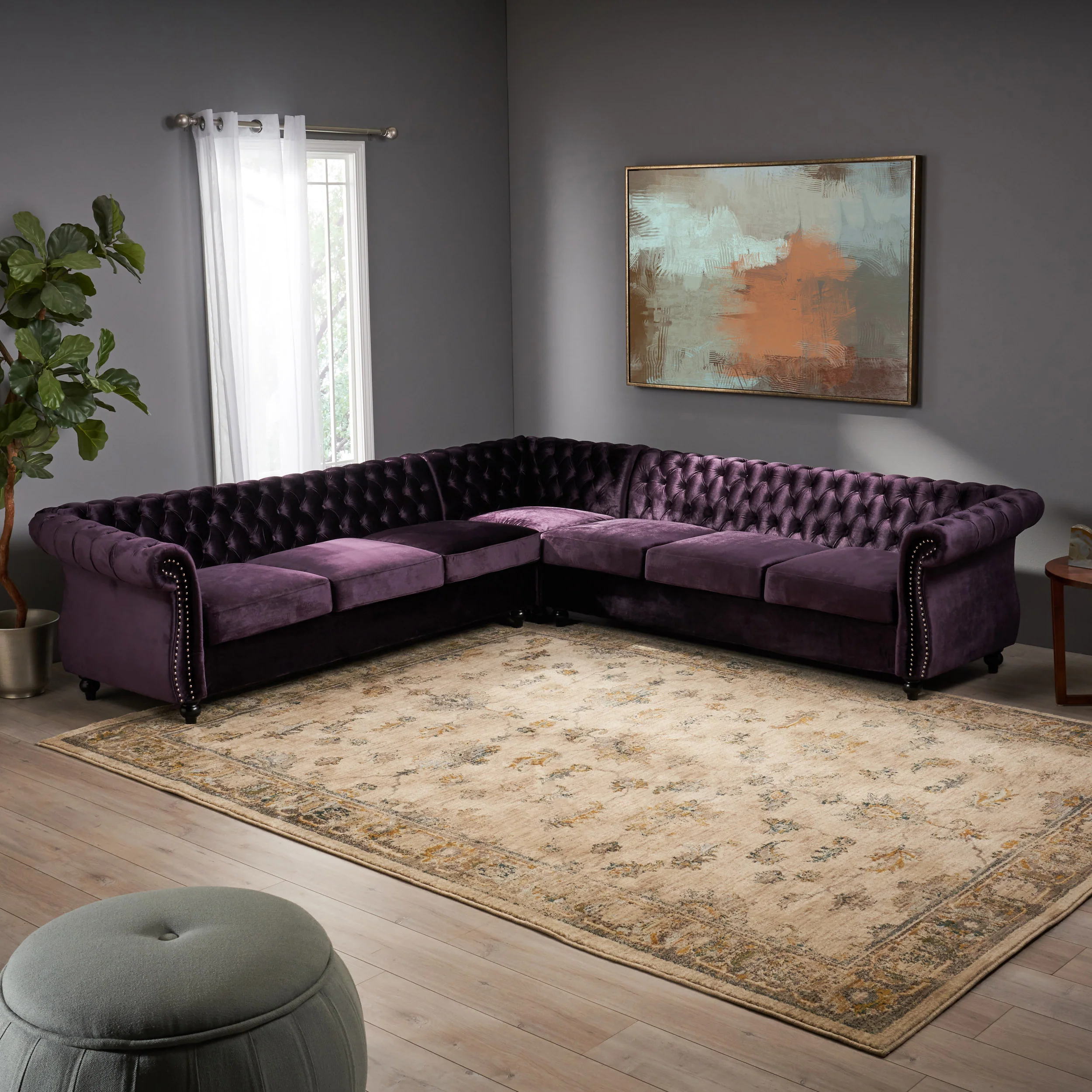 Samantha 7 Seater Tufted Velvet Chesterfield Sectional - furnishings