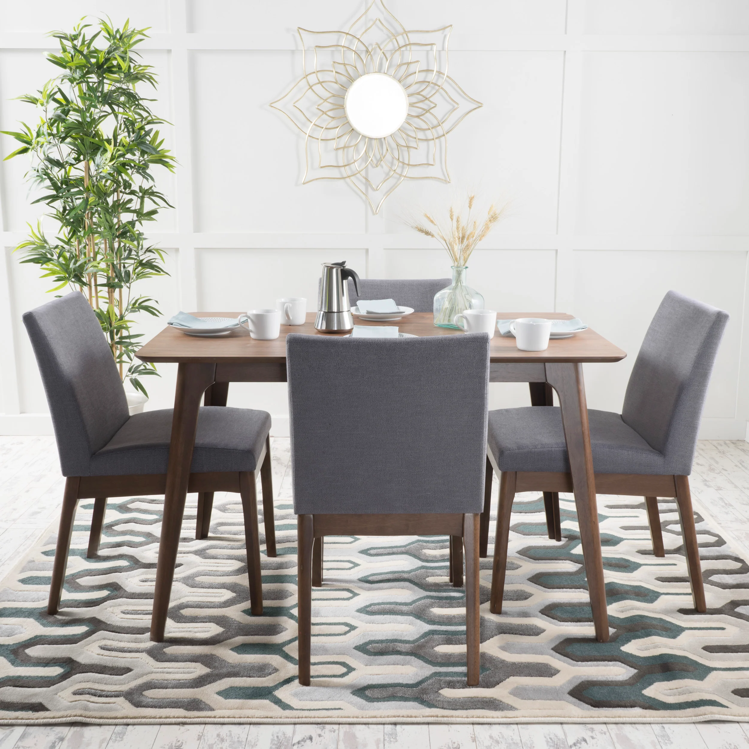 Kwame Natural Walnut Finish 50-inch Rectangular 5 Piece Dining Set - furnishings